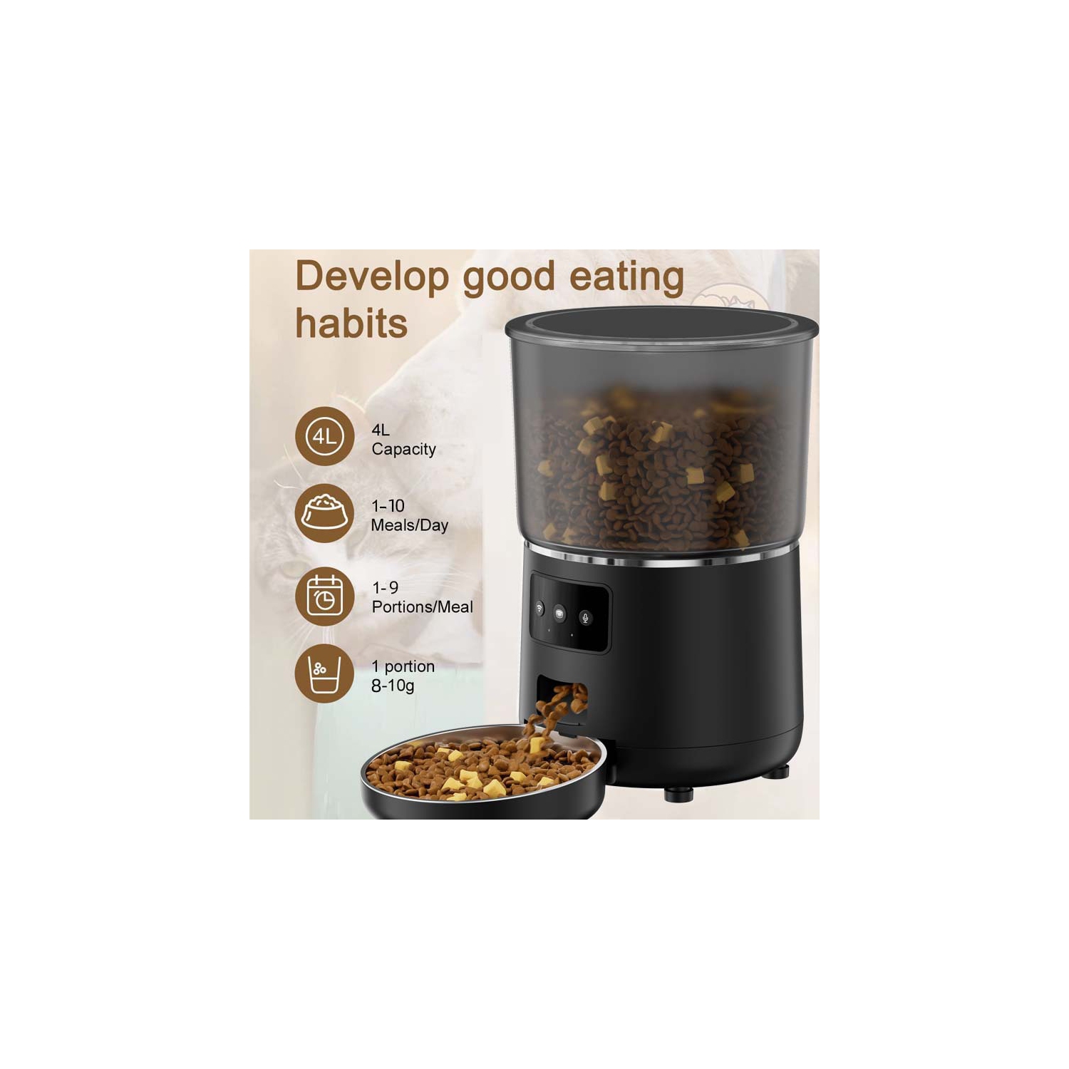 Mangeoire automatique Wi-Fi pour chats – Distributeur de nourriture pour chats commandé PAR APPLICATION, Mangeoire automatique minutée 4&nbsp;L