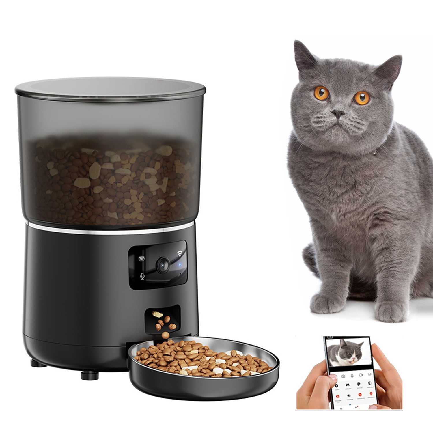 Automatic Cat Feeder with HD Camera, WiFi Automatic Dog Feeder with Sealed Outlet,Cat Food Dispenser with Freshness for Multiple Pets,Detachable for