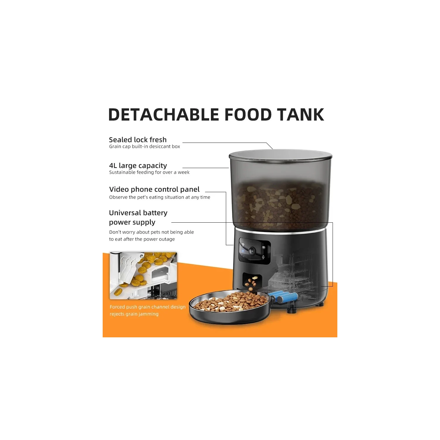 Automatic Cat Feeder with HD Camera, WiFi Automatic Dog Feeder with Sealed Outlet,Cat Food Dispenser with Freshness for Multiple Pets,Detachable for