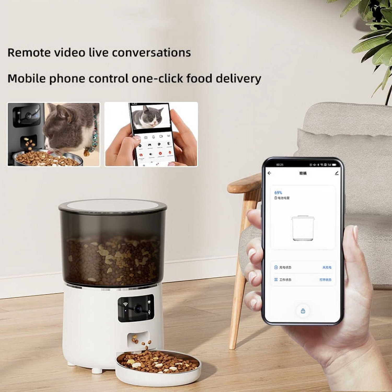 Automatic Cat Feeder with HD Camera, WiFi Automatic Dog Feeder with Sealed Outlet,Cat Food Dispenser with Freshness for Multiple Pets,Detachable for
