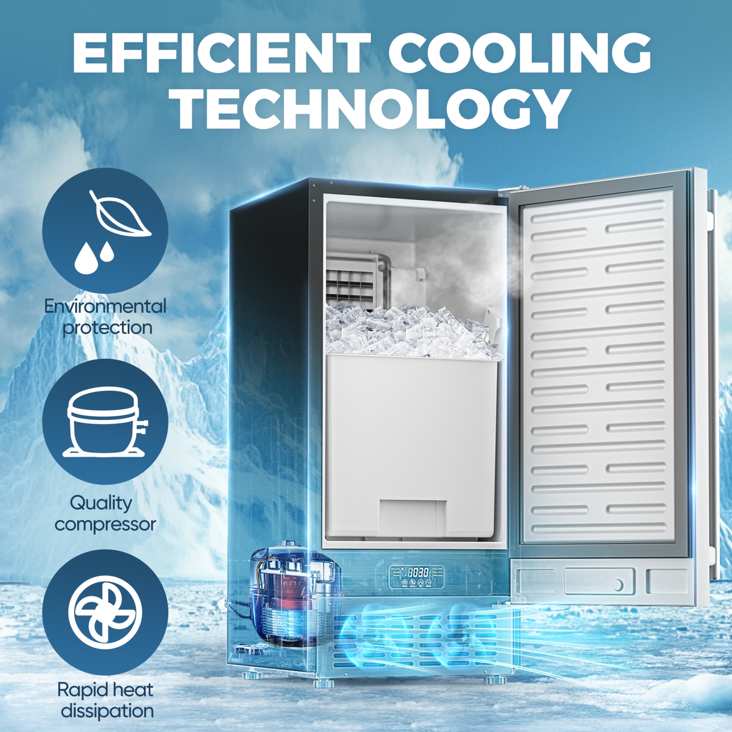 Coolski 15" W Commercial Under Counter Ice Maker 100 lbs/Day, Bulit-in Machine