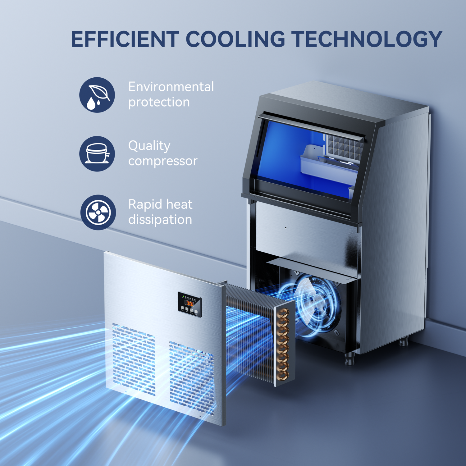 Coolski Commercial Ice Maker 100 lbs/24H Under Counter Ice Machine with 34 lbs Bin