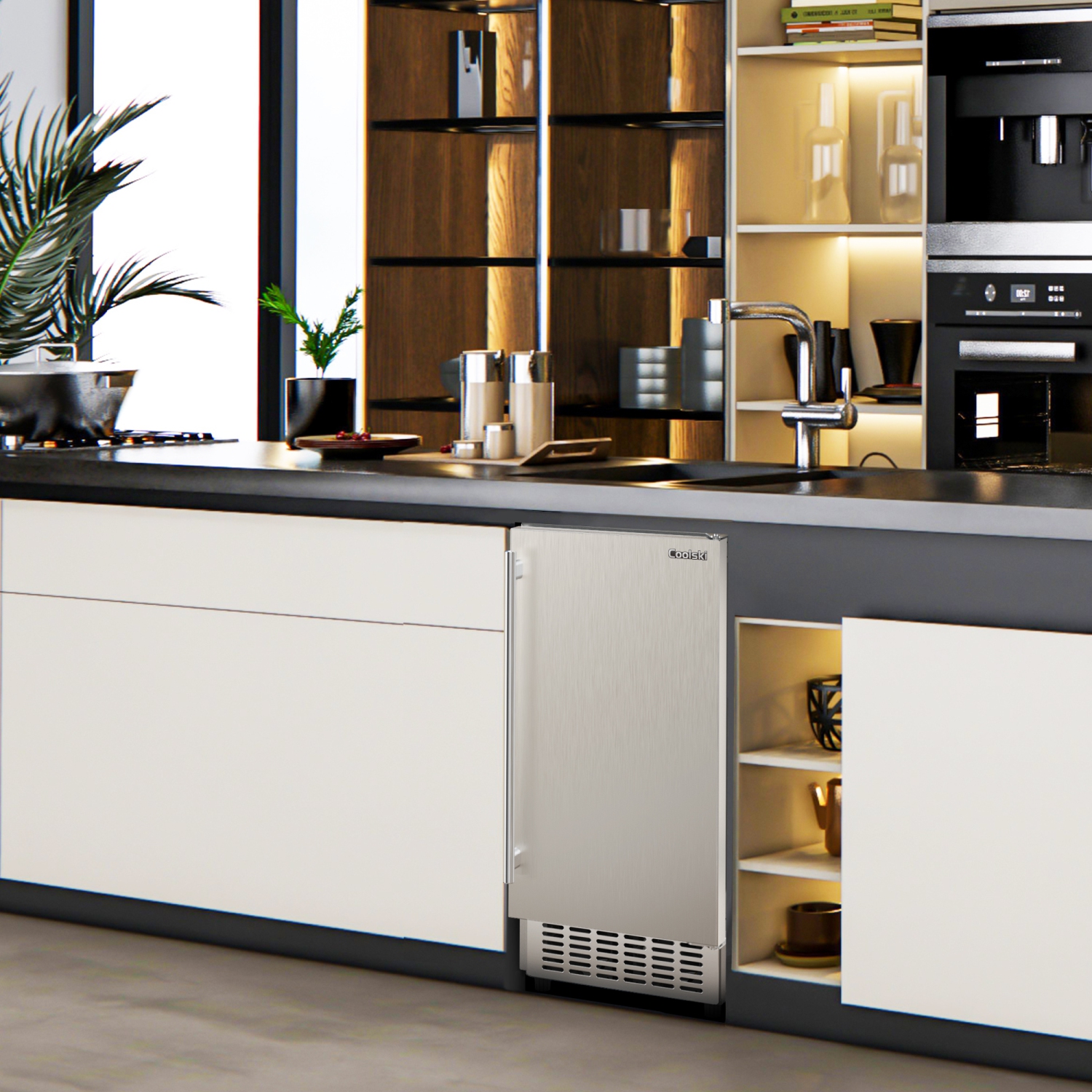 Coolski Commercial Under Counter Ice Maker Machine 100 lbs/Day | 30 lbs Storage 15" W