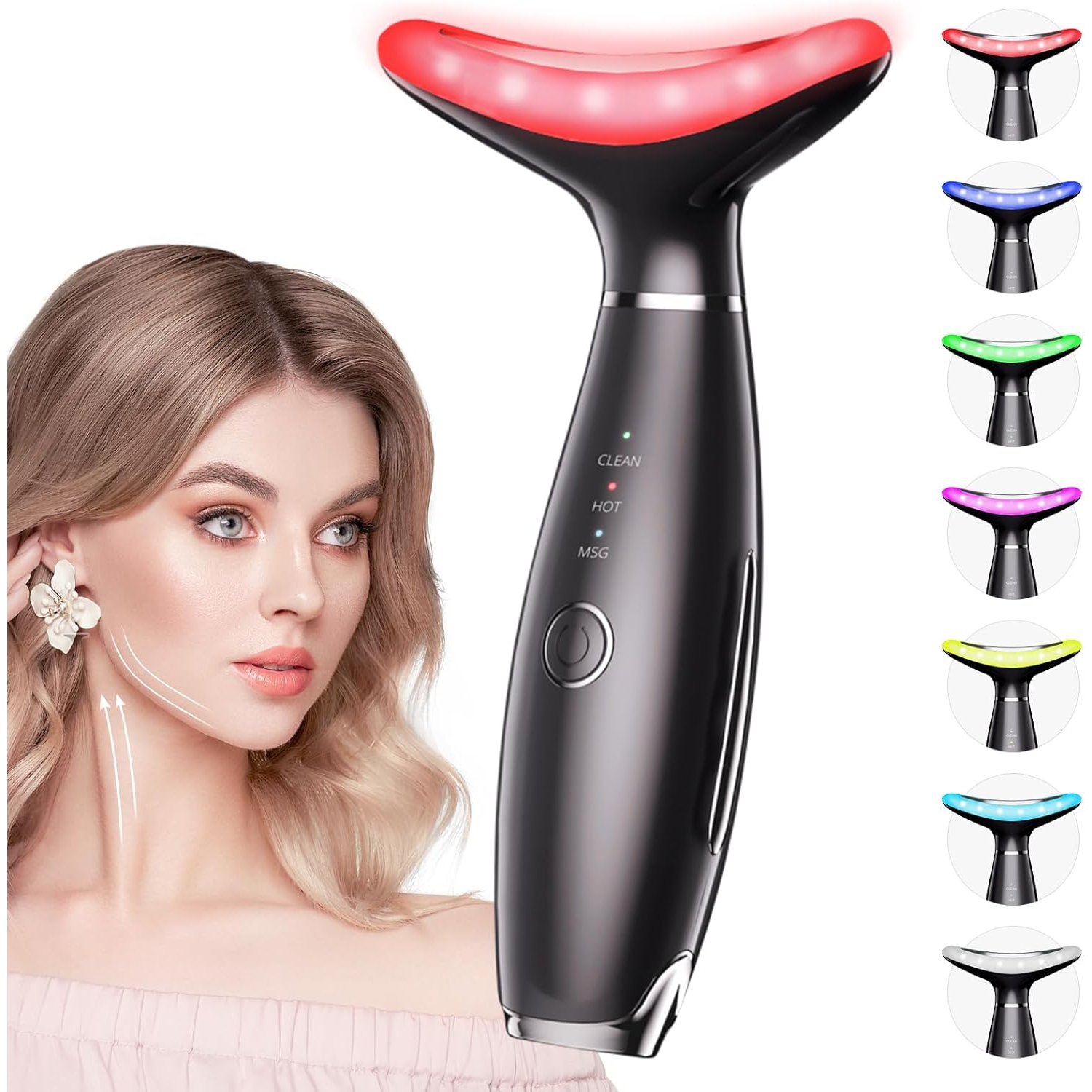7 Color LED Light Beauty Device,Red Light Therapy for Face and Neck, Face Massager Tool for Wrinkles Double Chin,Facial Massager with Thermals