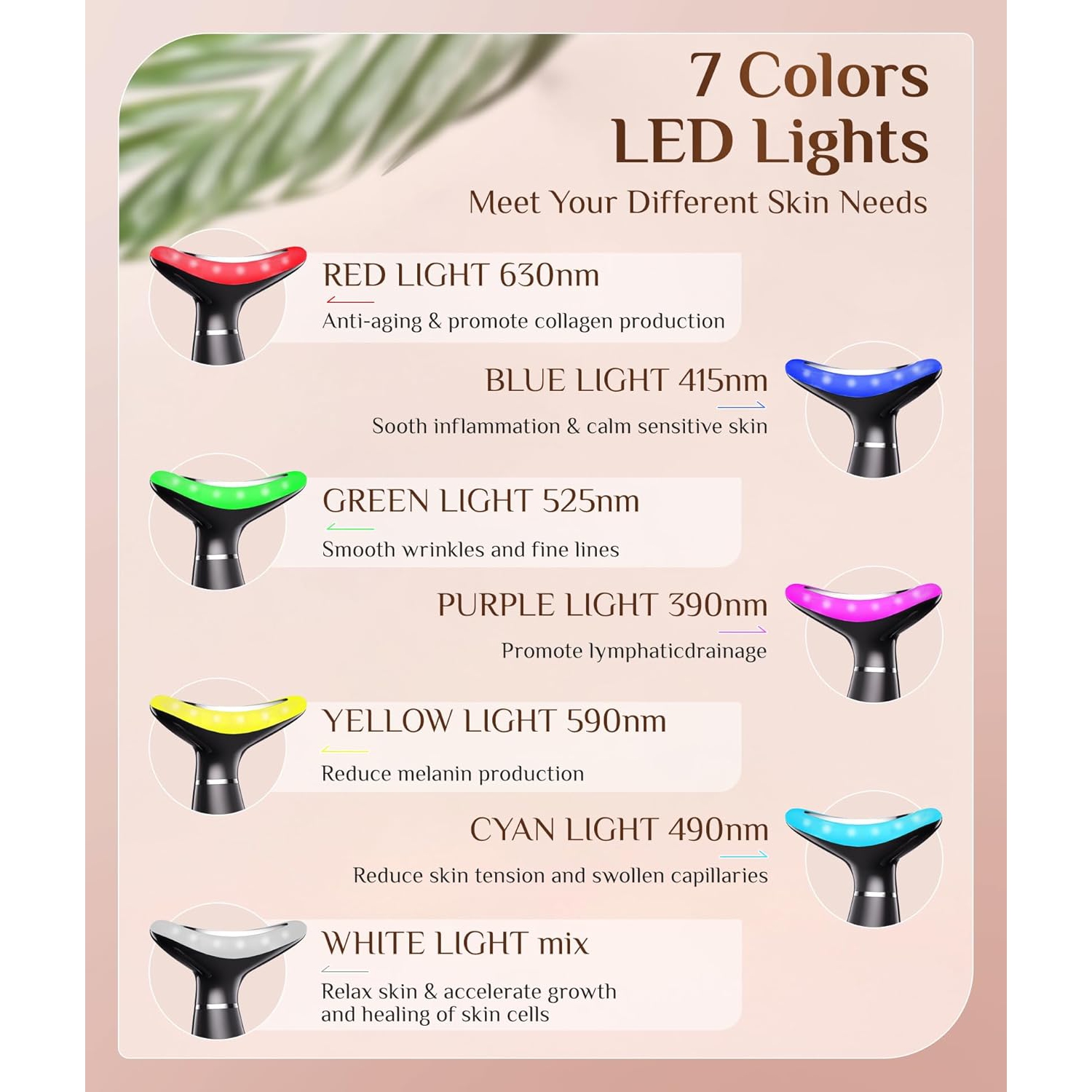 7 Color LED Light Beauty Device,Red Light Therapy for Face and Neck, Face Massager Tool for Wrinkles Double Chin,Facial Massager with Thermals