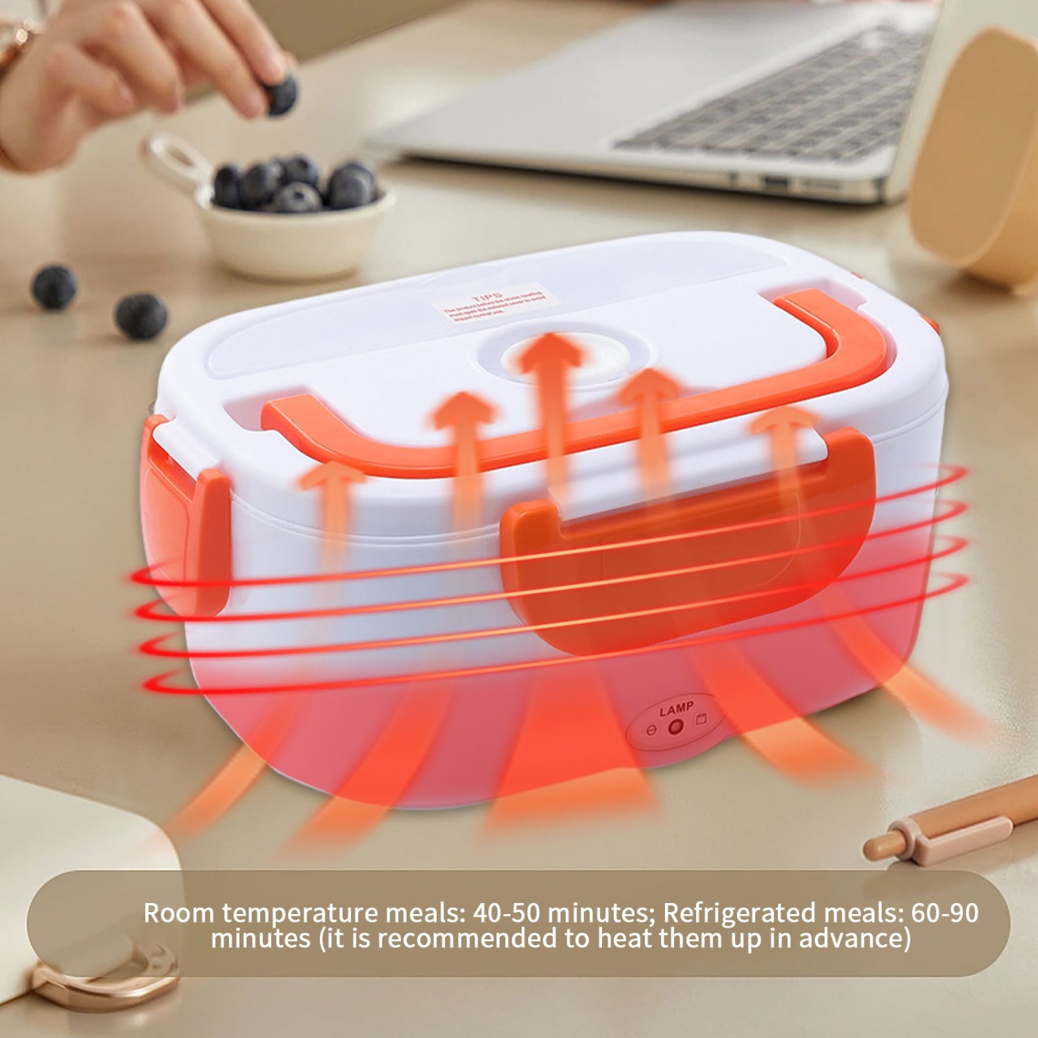 Boîte à lunch chauffée portative orange – doublure en acier inoxydable Chauffe-aliments auto avec couvercle antifuite, qui peut chauffer et préserver