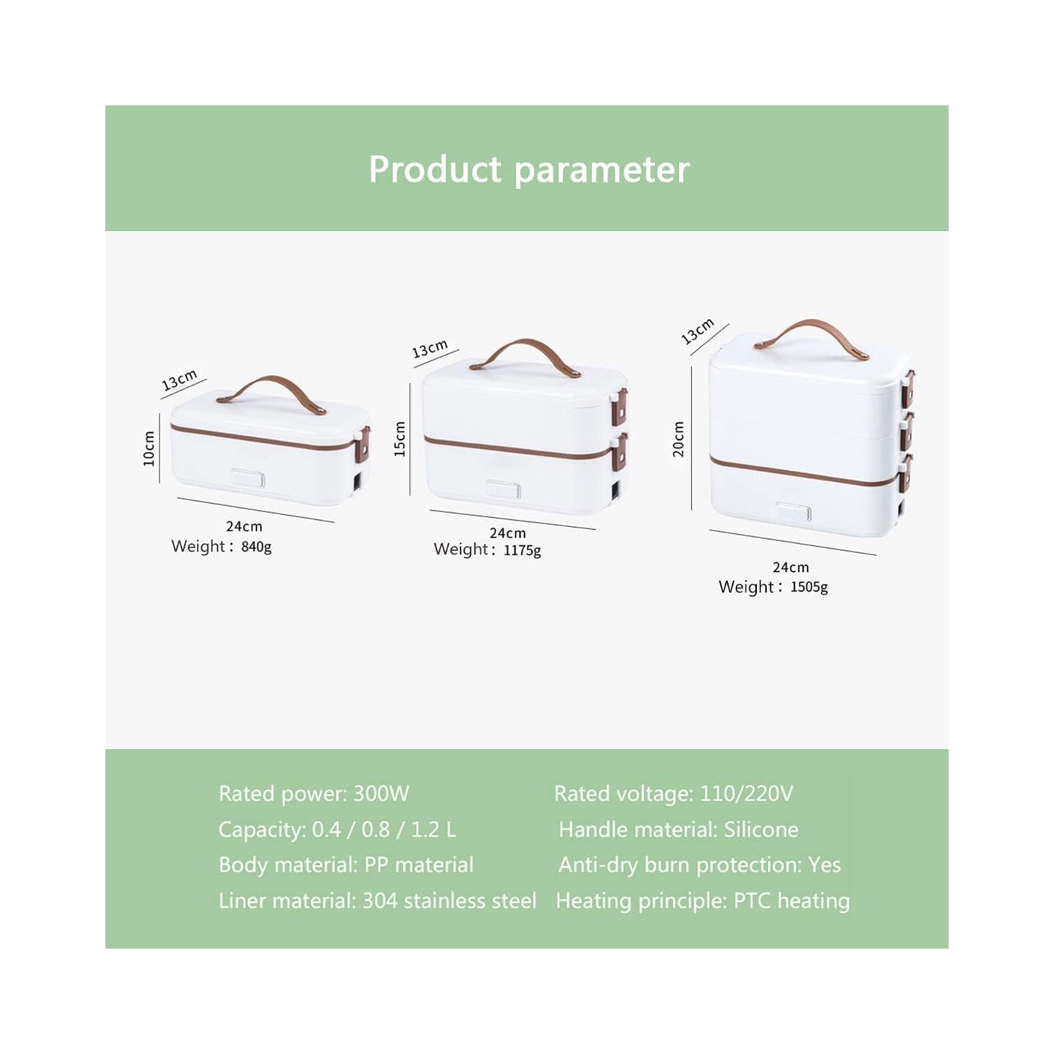 300W white multifunctional electric lunch box - stainless steel self-heating food warmer, leak-proof and fast heating, suitable for office/travel