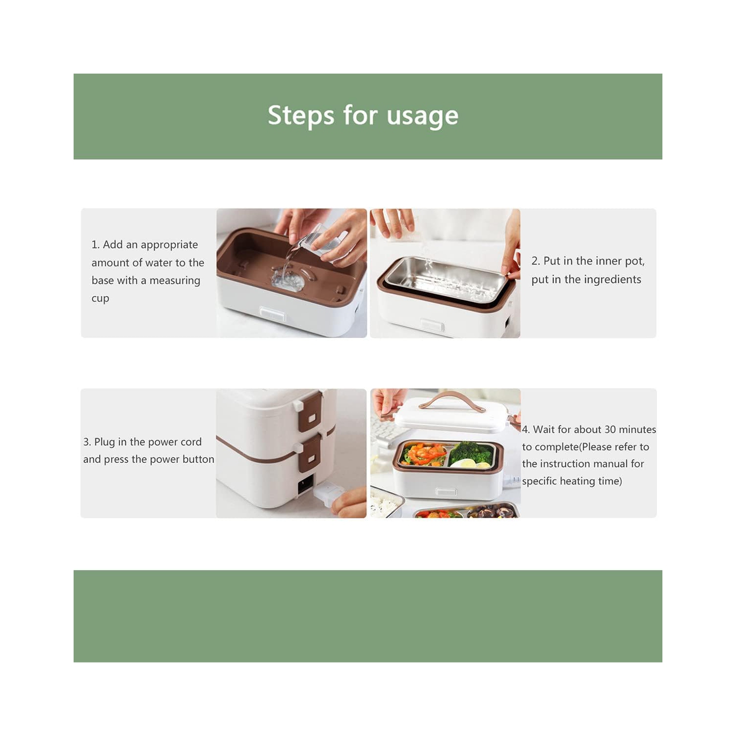 300W white multifunctional electric lunch box - stainless steel self-heating food warmer, leak-proof and fast heating, suitable for office/travel