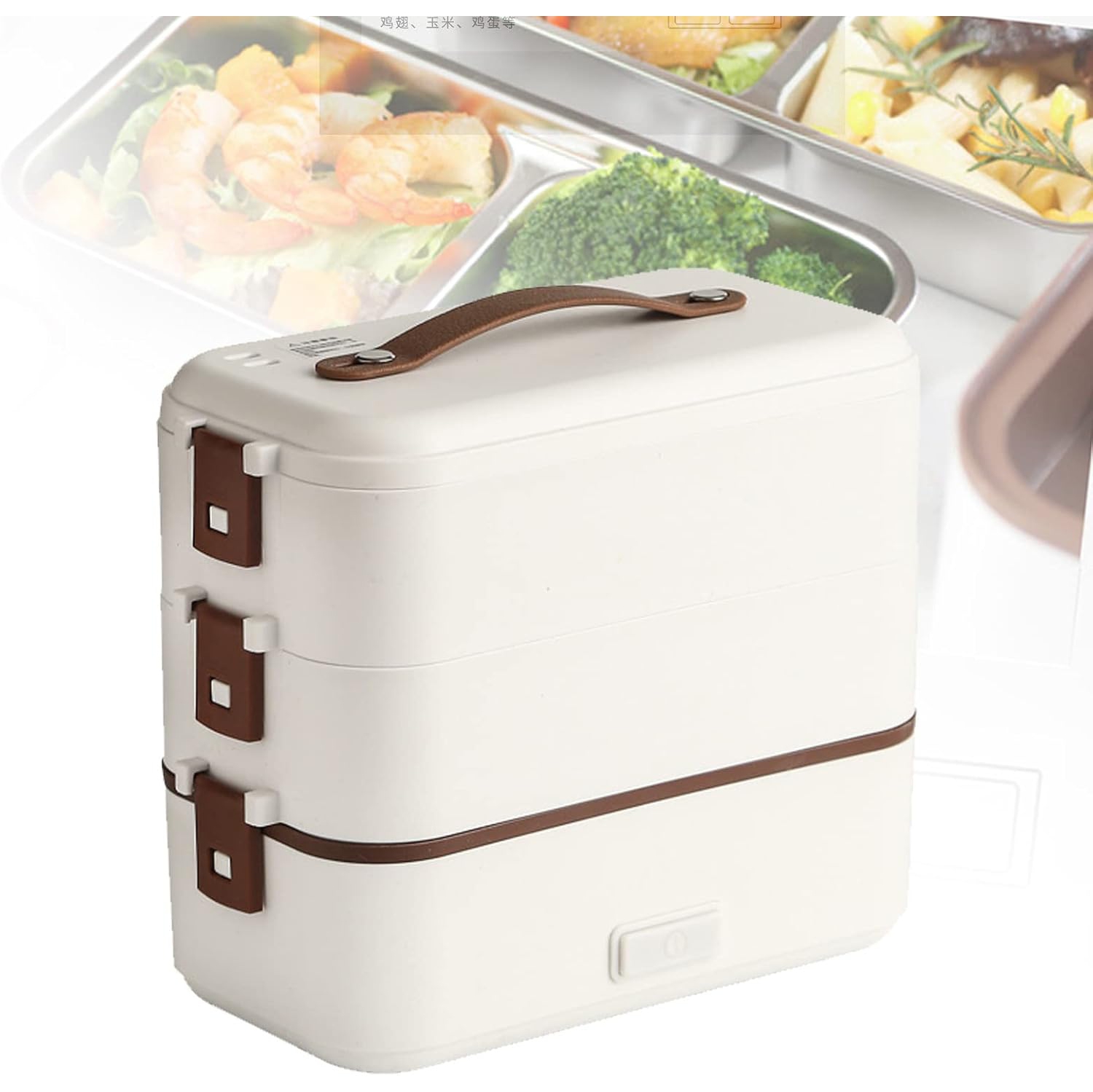 300W white multifunctional electric lunch box - stainless steel self-heating food warmer, leak-proof and fast heating, suitable for office/travel