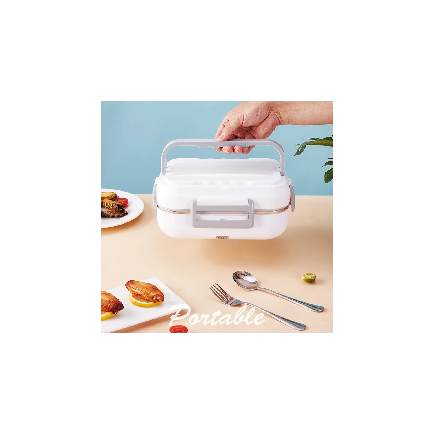 40W Electric Lunch Box - 1.5L Portable Food Heater with Dual Power Cord for Car and Home + Tableware + Sealing Ring + Insulation Bag