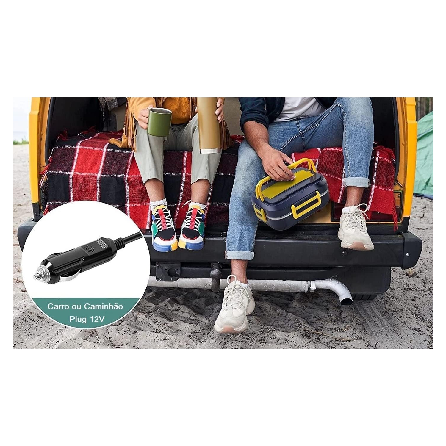 40W Electric Lunch Box - 1.5L Portable Food Heater with Dual Power Cords for Car and Home + Cutlery + Sealing Ring