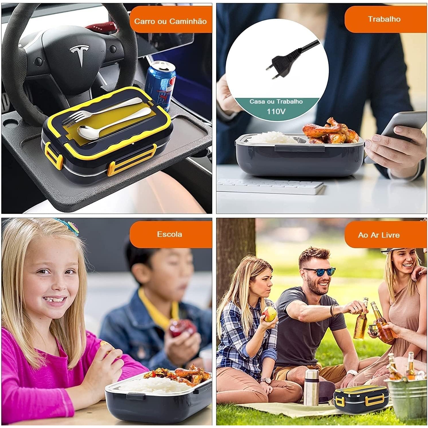 40W Electric Lunch Box - 1.5L Portable Food Heater with Dual Power Cords for Car and Home + Cutlery + Sealing Ring