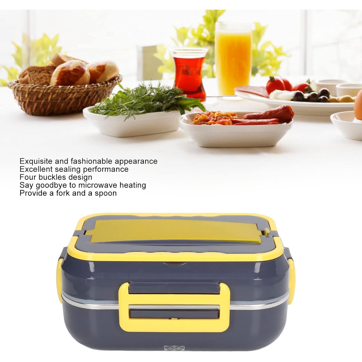 40W Electric Lunch Box - 1.5L Portable Food Heater with Dual Power Cords for Car and Home + Cutlery + Sealing Ring