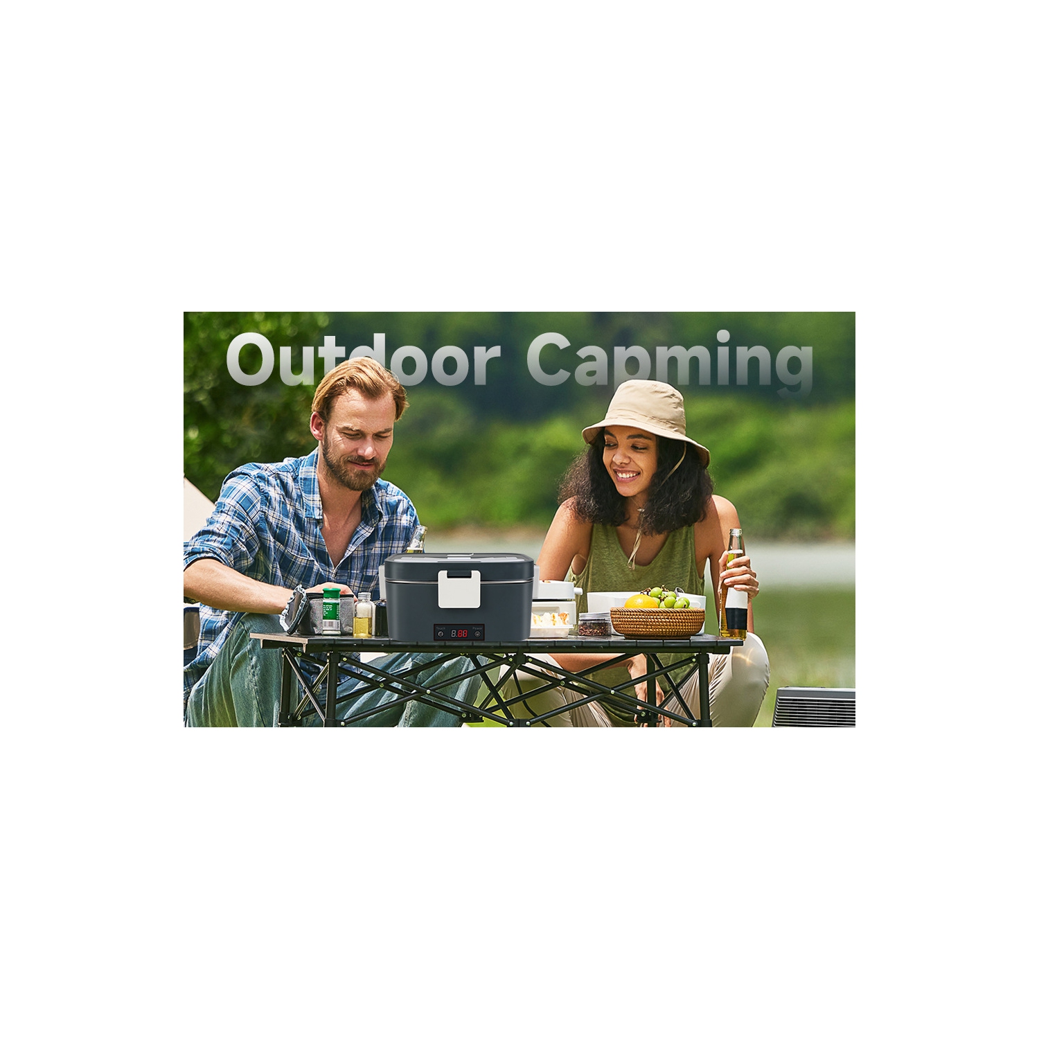 80w portable electric lunch box - 304 stainless steel, 1.8L large capacity lunch box, 12V/110V dual power supply, fast heating, suitable for