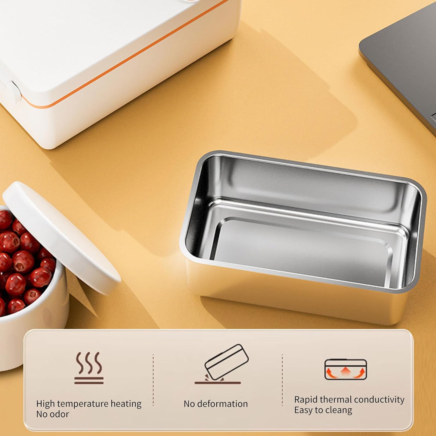 304 Stainless Steel Smart Electric Lunch Box - Self-heating Food Warmer, Removable Dividers, Leak-proof, Portable, Suitable for Office/Travel