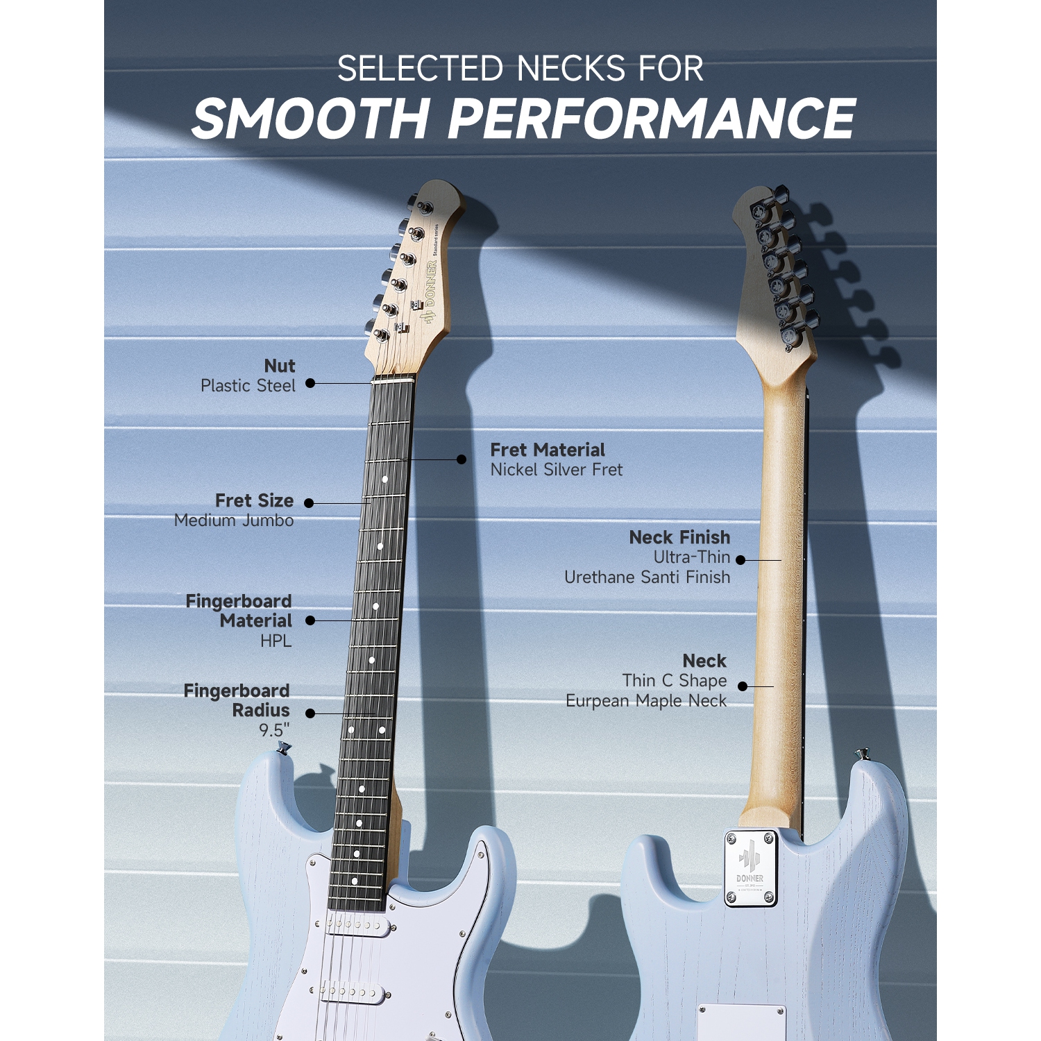 Ensemble pour débutant avec guitare électrique DST-80 de Donner avec ampli bleu