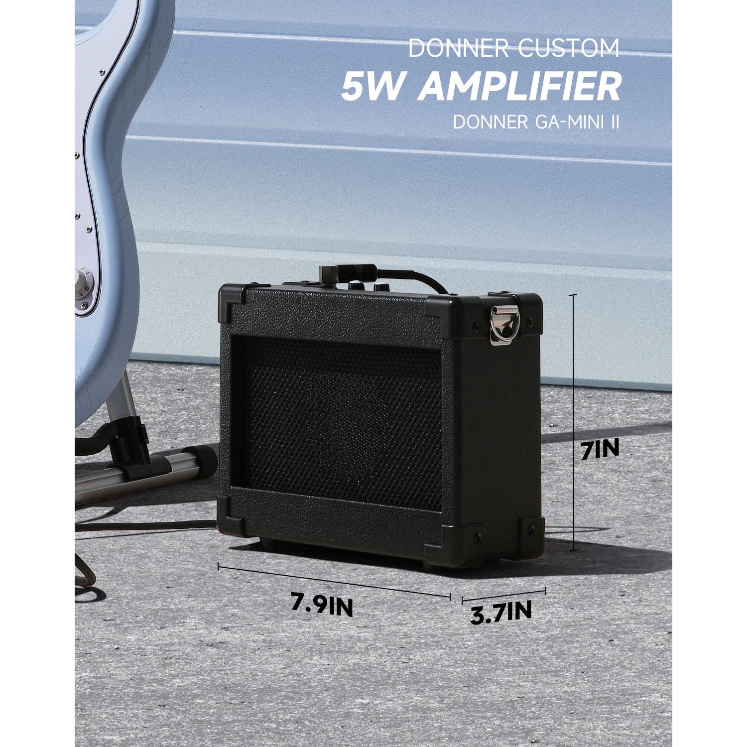 Ensemble pour débutant avec guitare électrique DST-80 de Donner avec ampli bleu