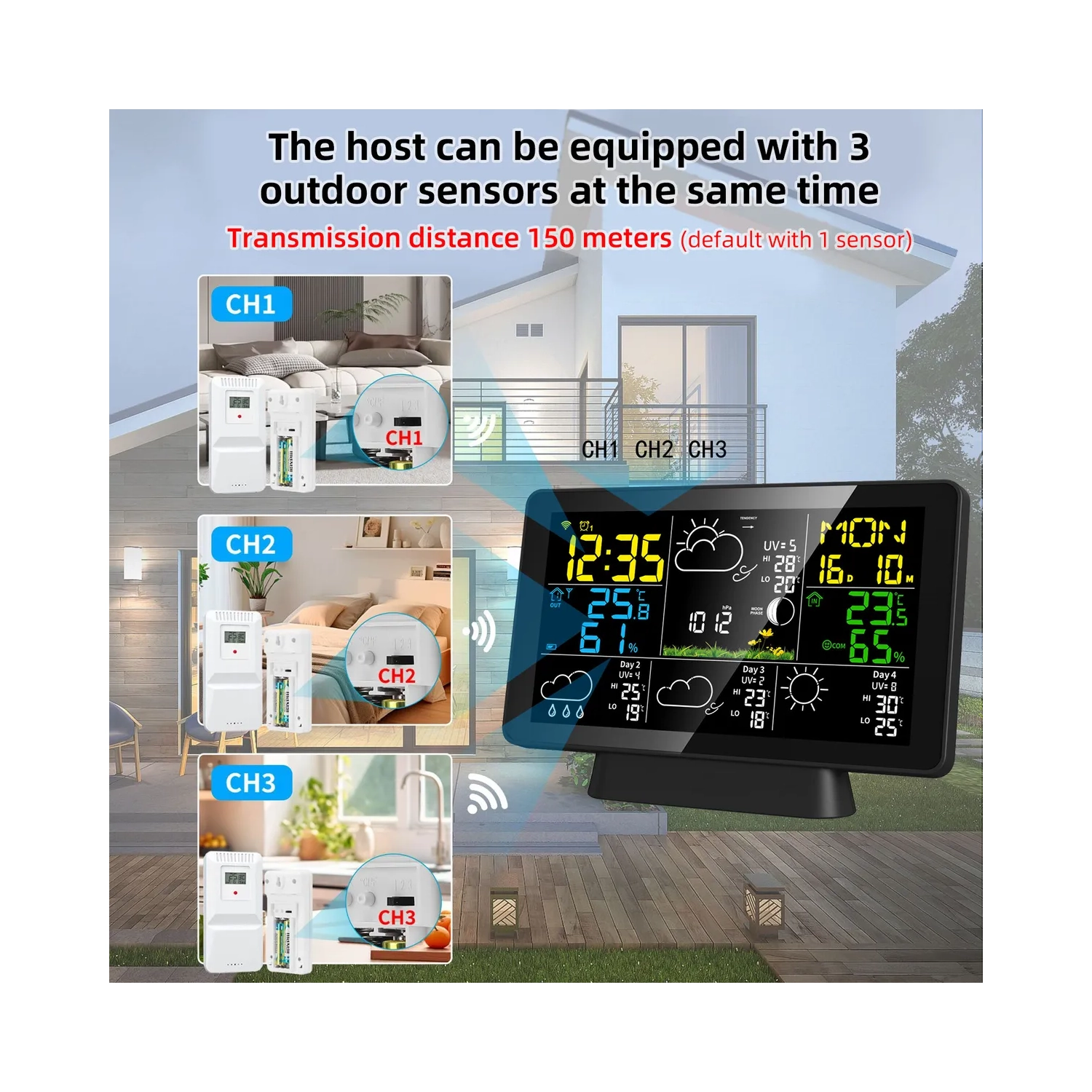 Thermomètre intérieur et extérieur sans fil Station météorologique, affichage couleur, thermomètre numérique avec surveillance de la température et