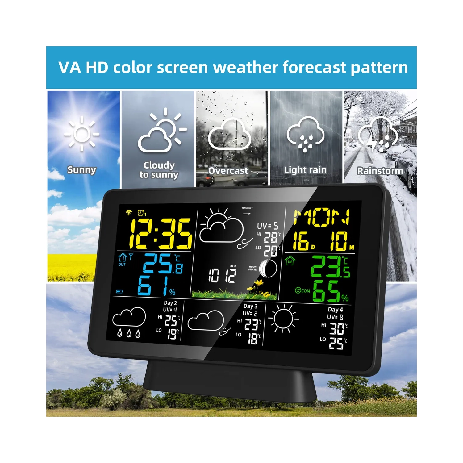 Thermomètre intérieur et extérieur sans fil Station météorologique, affichage couleur, thermomètre numérique avec surveillance de la température et