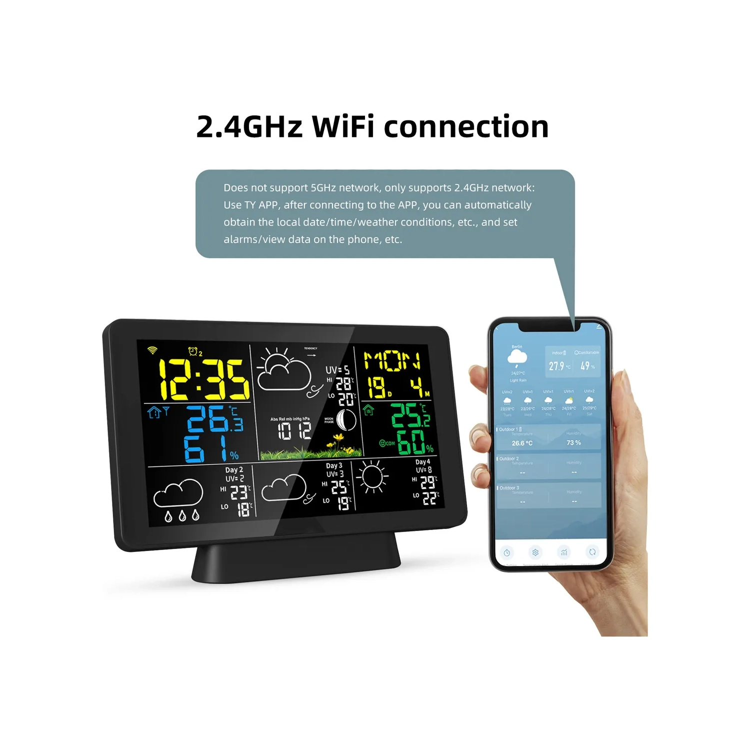 Thermomètre intérieur et extérieur sans fil Station météorologique, affichage couleur, thermomètre numérique avec surveillance de la température et