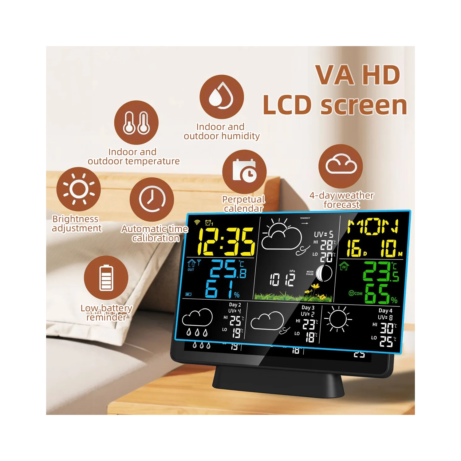 Thermomètre intérieur et extérieur sans fil Station météorologique, affichage couleur, thermomètre numérique avec surveillance de la température et