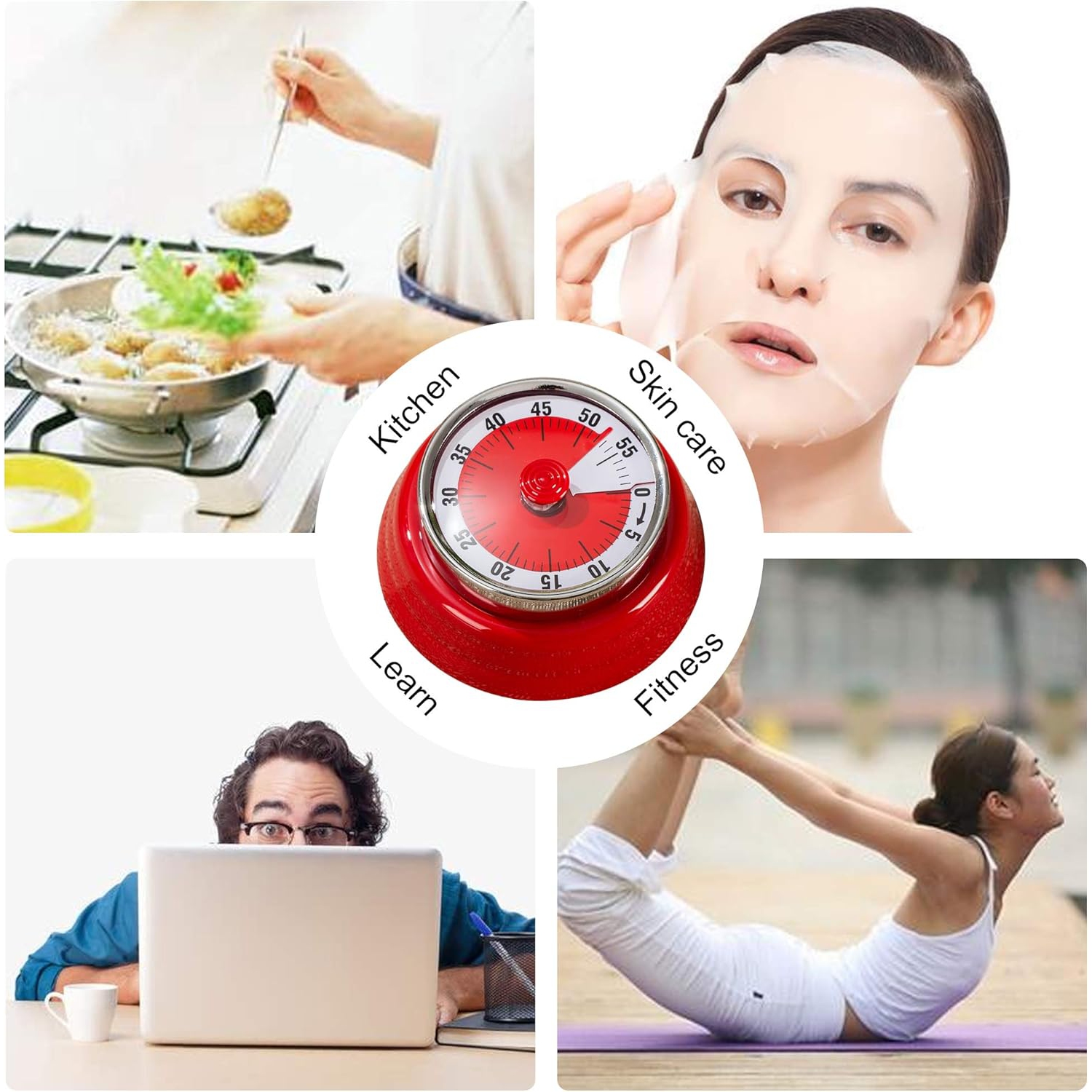 Mechanical timer, easy to read vintage cooking timer with magnetic back and loud bell, no batteries required, mechanical countdown timer for cooking
