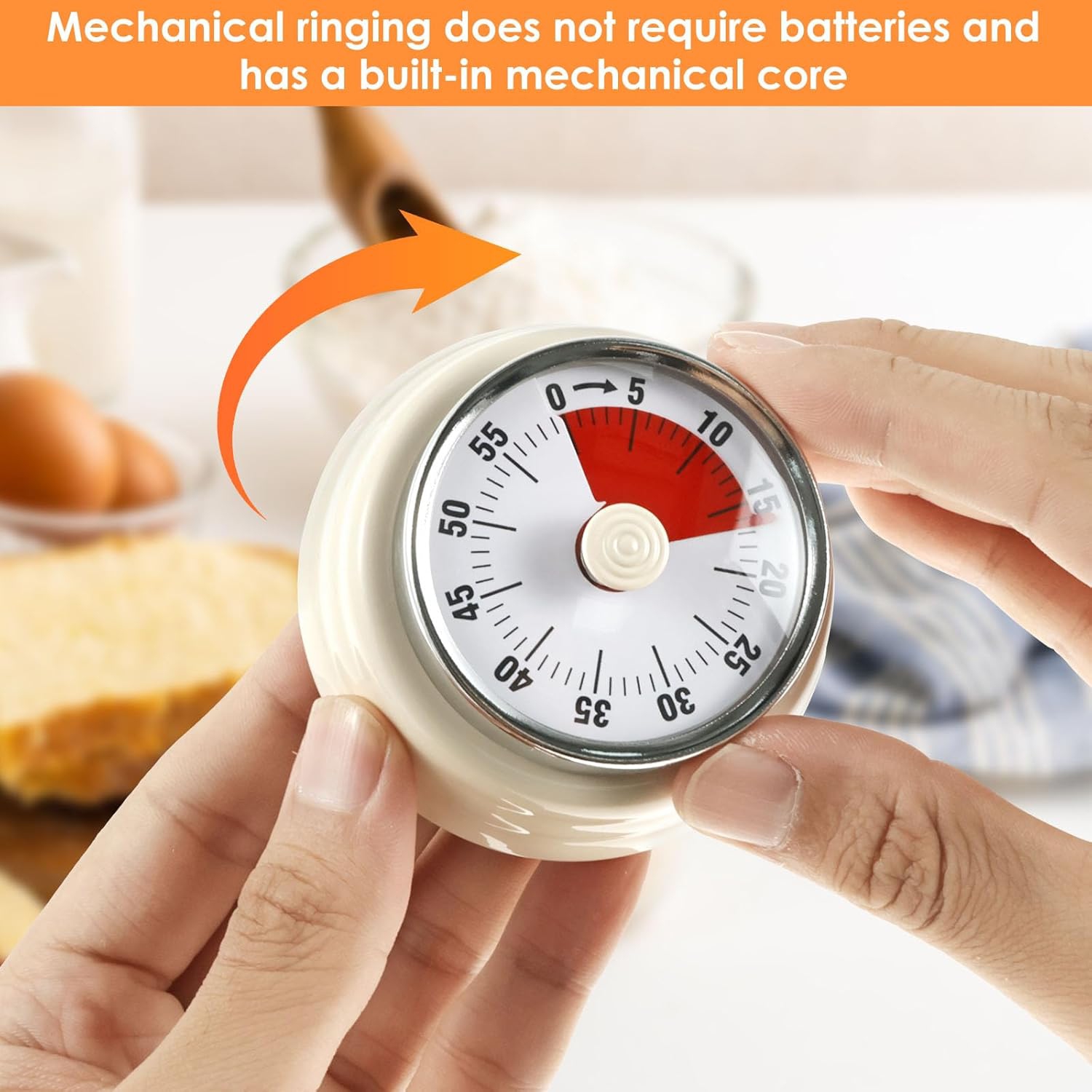 Mechanical timer, easy to read vintage cooking timer with magnetic back and loud bell, no batteries required, mechanical countdown timer for cooking