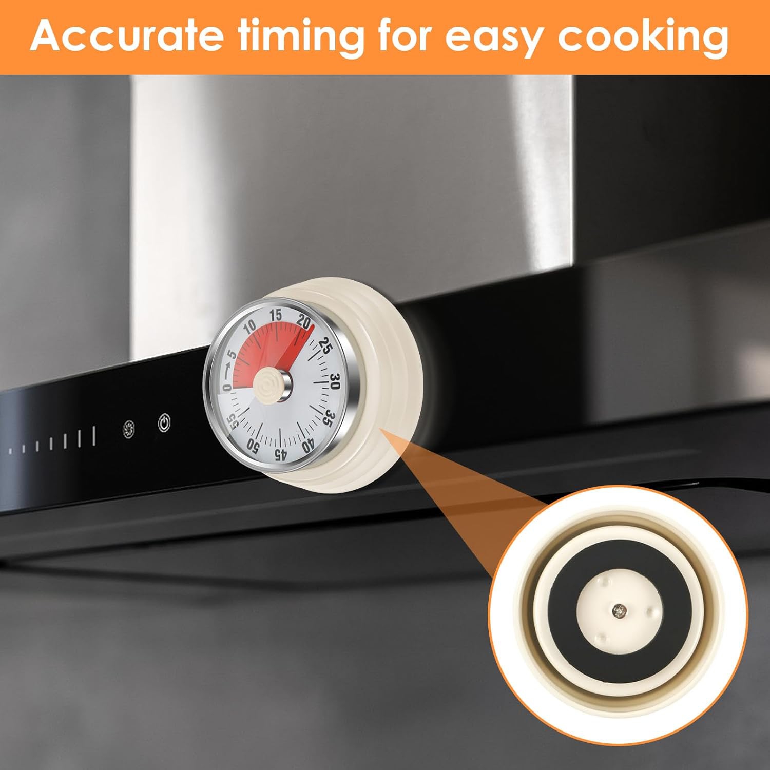 Mechanical timer, easy to read vintage cooking timer with magnetic back and loud bell, no batteries required, mechanical countdown timer for cooking
