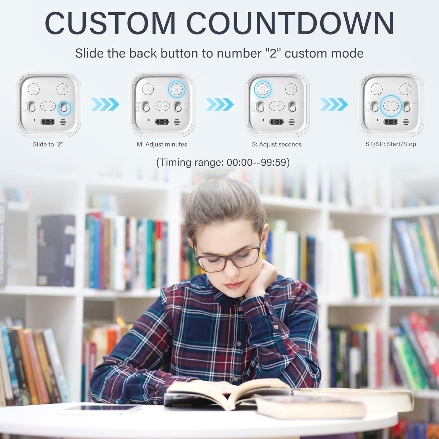 Gravity sensor timer, visual kitchen timer, electronic countdown timer, student time reminder - white