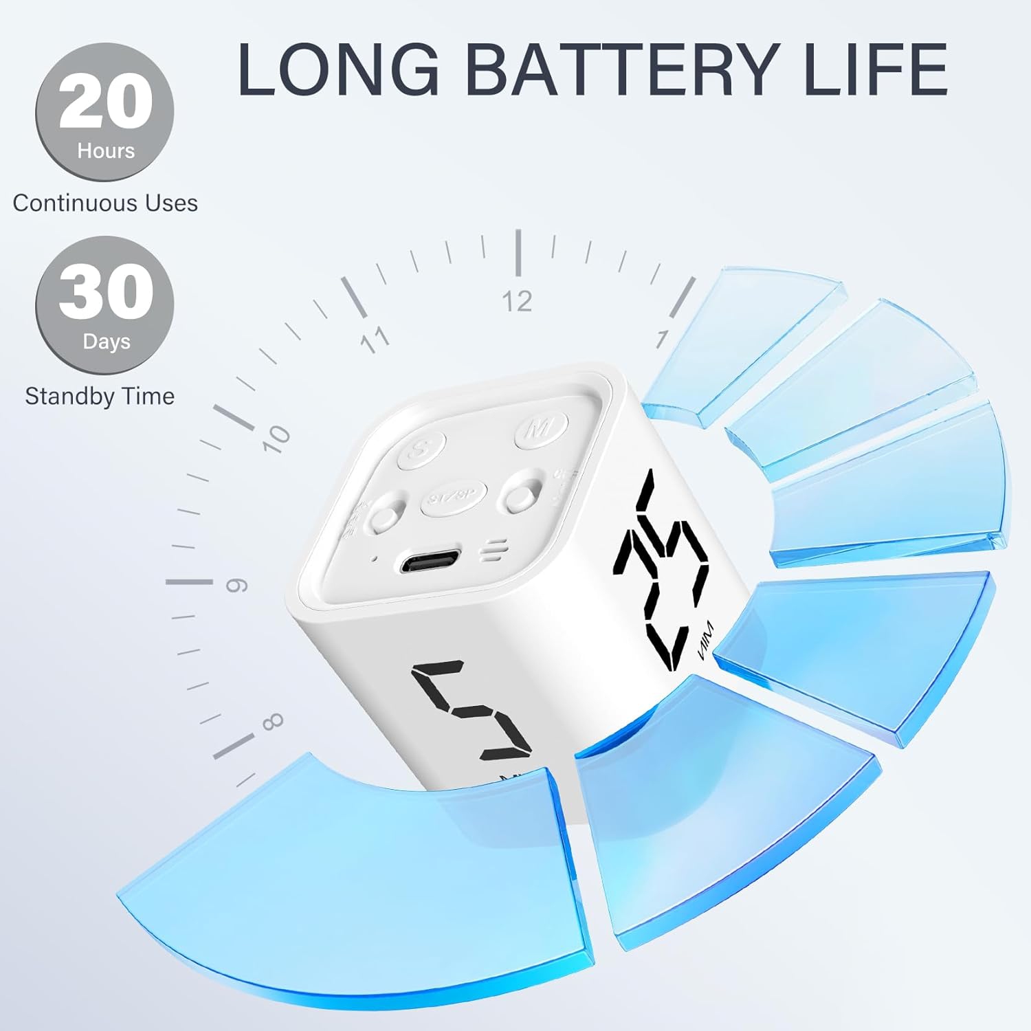 Gravity sensor timer, visual kitchen timer, electronic countdown timer, student time reminder - white