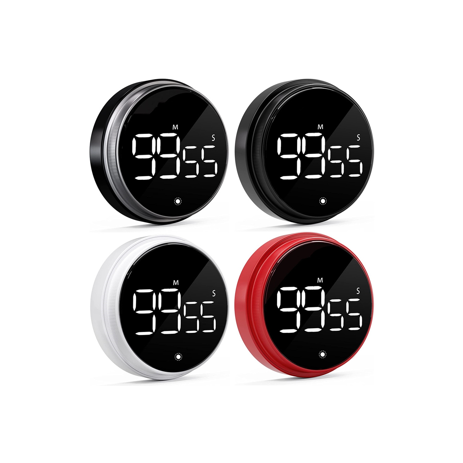 Rotating timer, large screen LED LCD electronic timer reminder alarm clock, countdown timer for learning kitchen baking - black