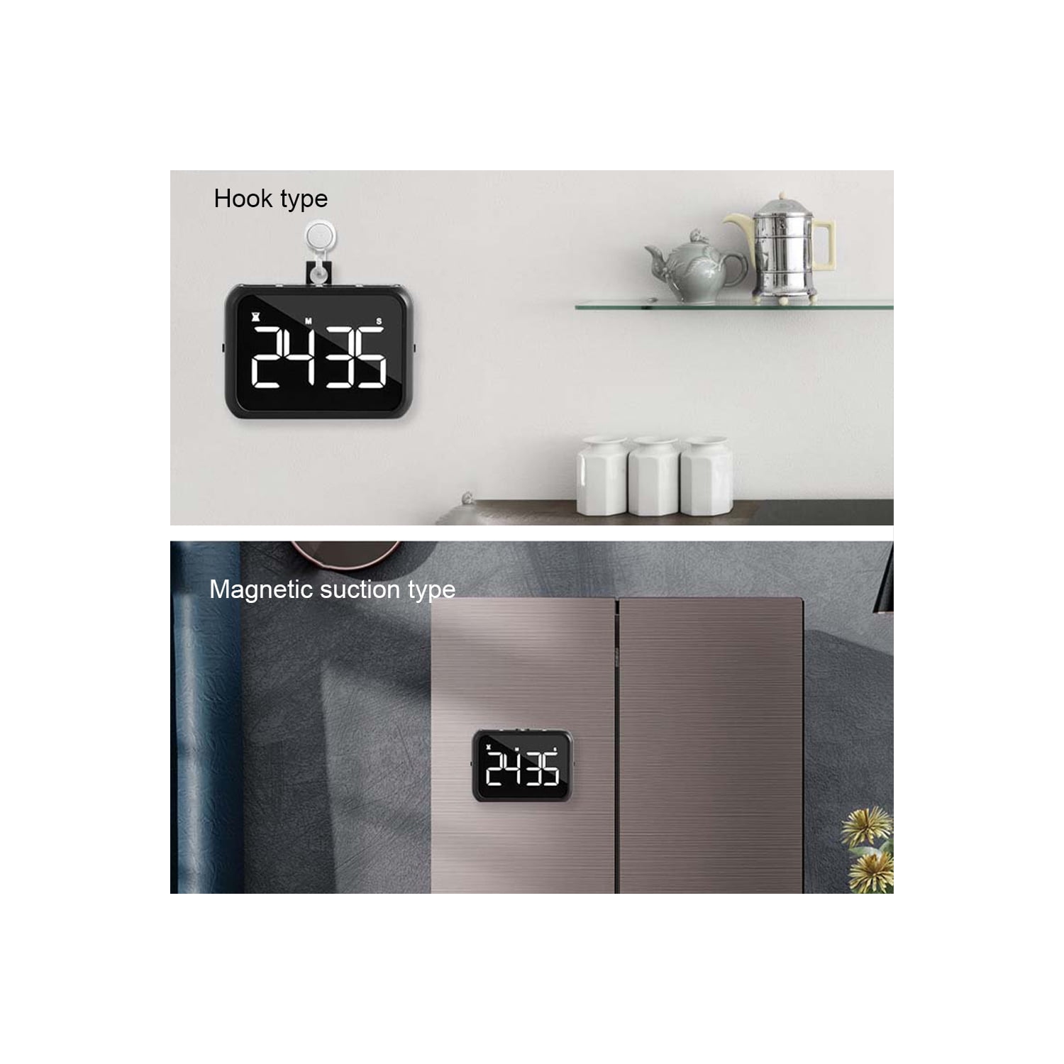 Grand écran rechargeable LCD de LED alarme de rappel de minuterie électronique réveil réveil minuterie de cuisson de cuisine - rose