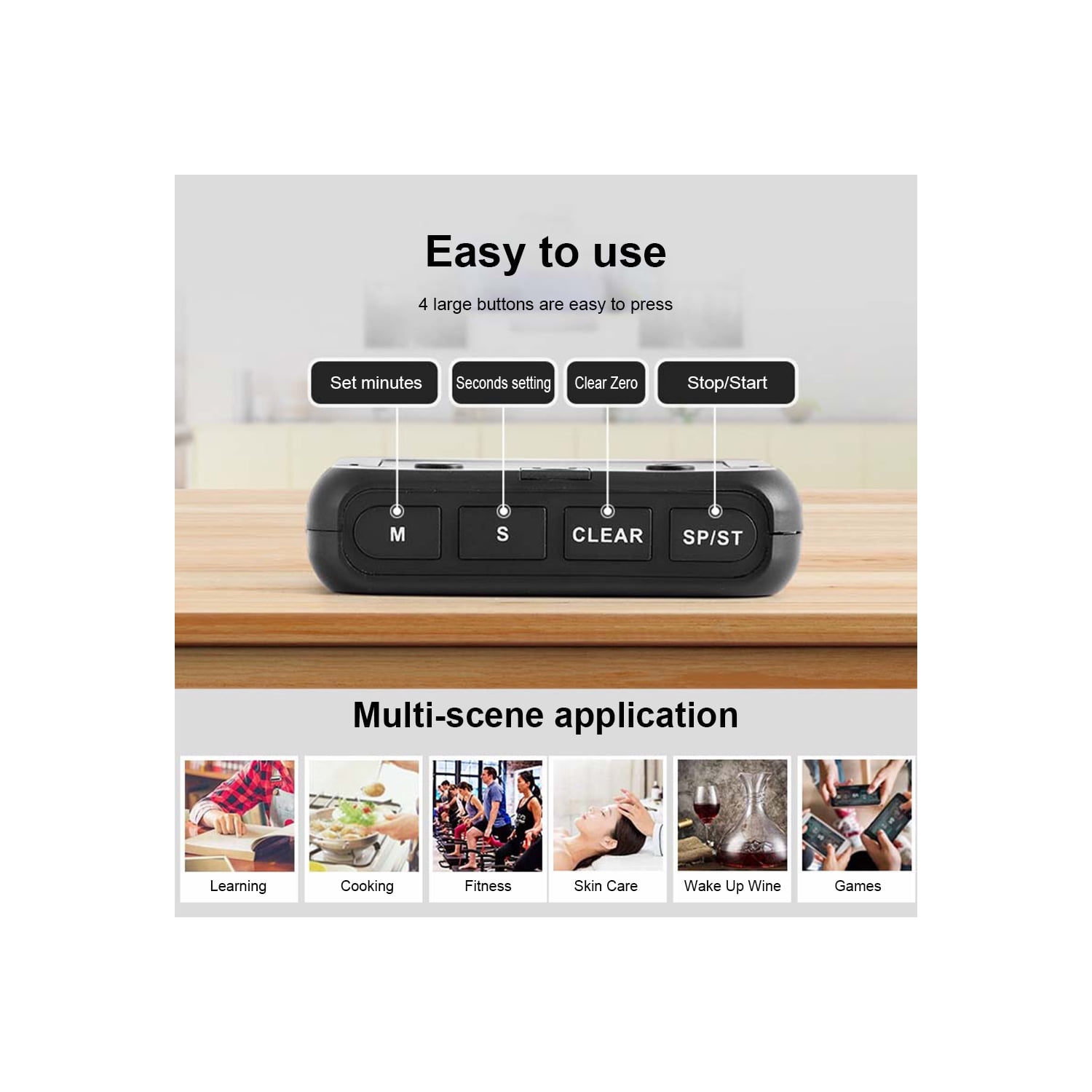 Grand écran rechargeable LCD de LED alarme de rappel de minuterie électronique réveil réveil minuterie de cuisson de cuisine - rose