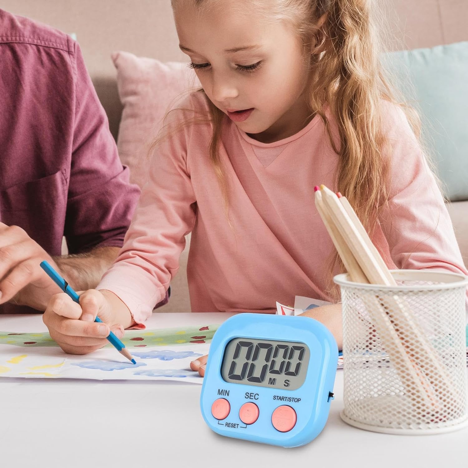 Children's timer, kitchen digital timer, magnetic back, bell, cooking rack - blue