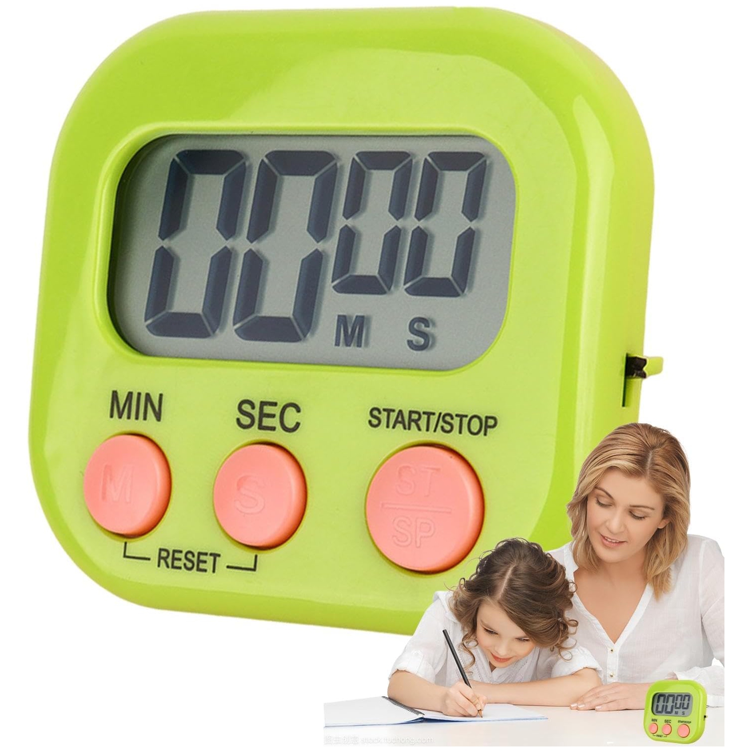 Minuterie pour enfants, minuterie numérique de cuisine, arrière magnétique, cloche, grille de cuisson - vert