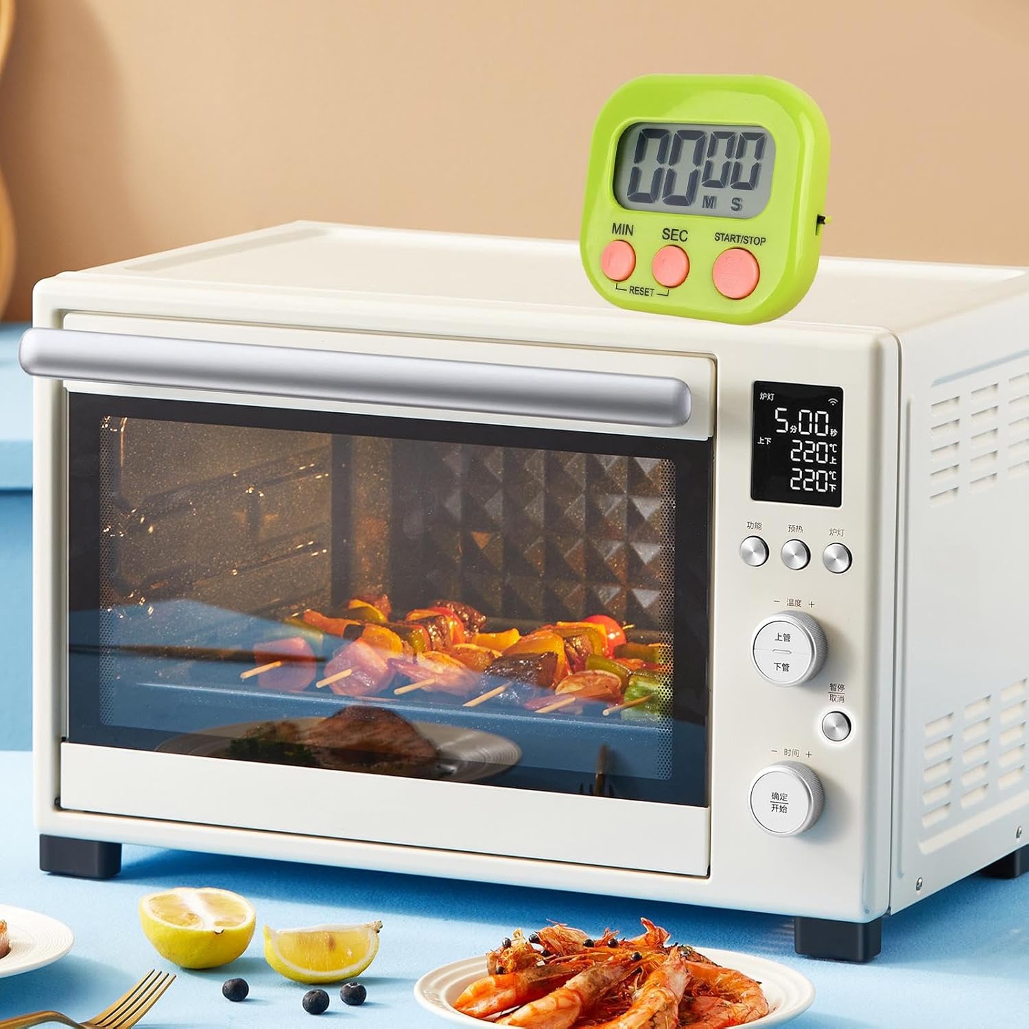 Minuterie pour enfants, minuterie numérique de cuisine, arrière magnétique, cloche, grille de cuisson - vert