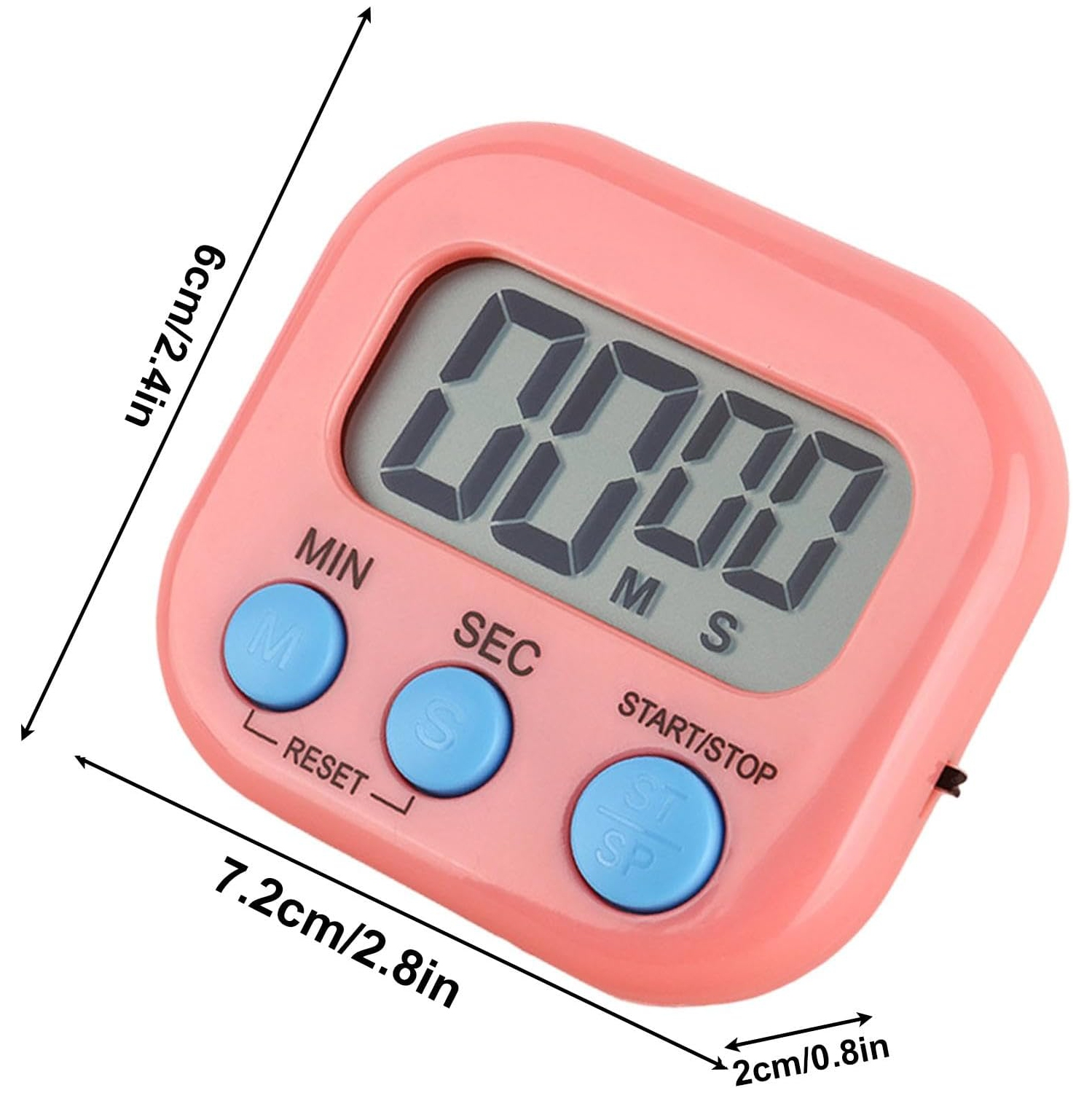 Children's timer, kitchen digital timer, magnetic back, bell, cooking rack - pink