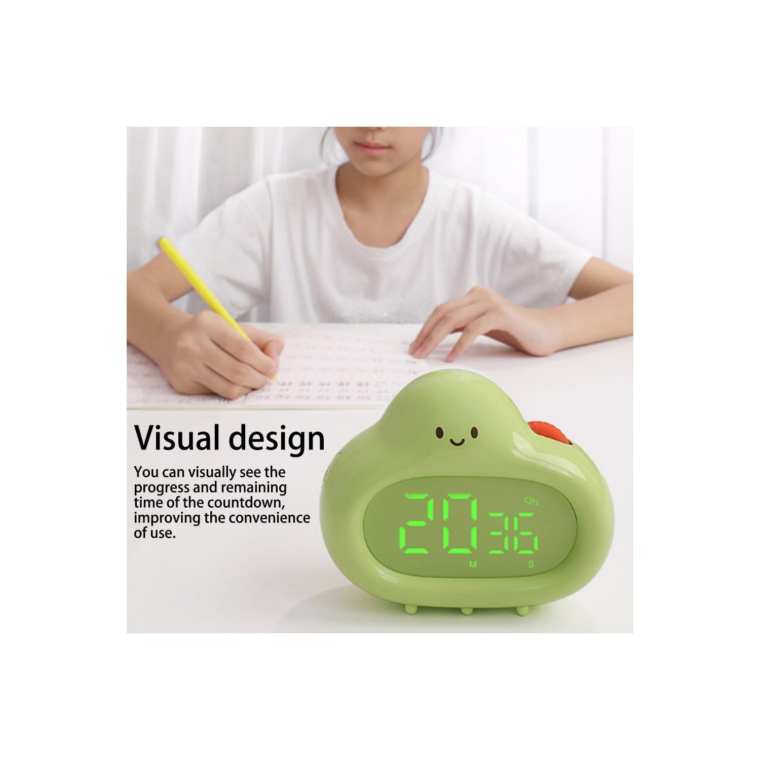 Visual timer, pear-shaped alarm clock, cute digital timer with forward and backward timing function, suitable for home, bedroom, kitchen, yoga,