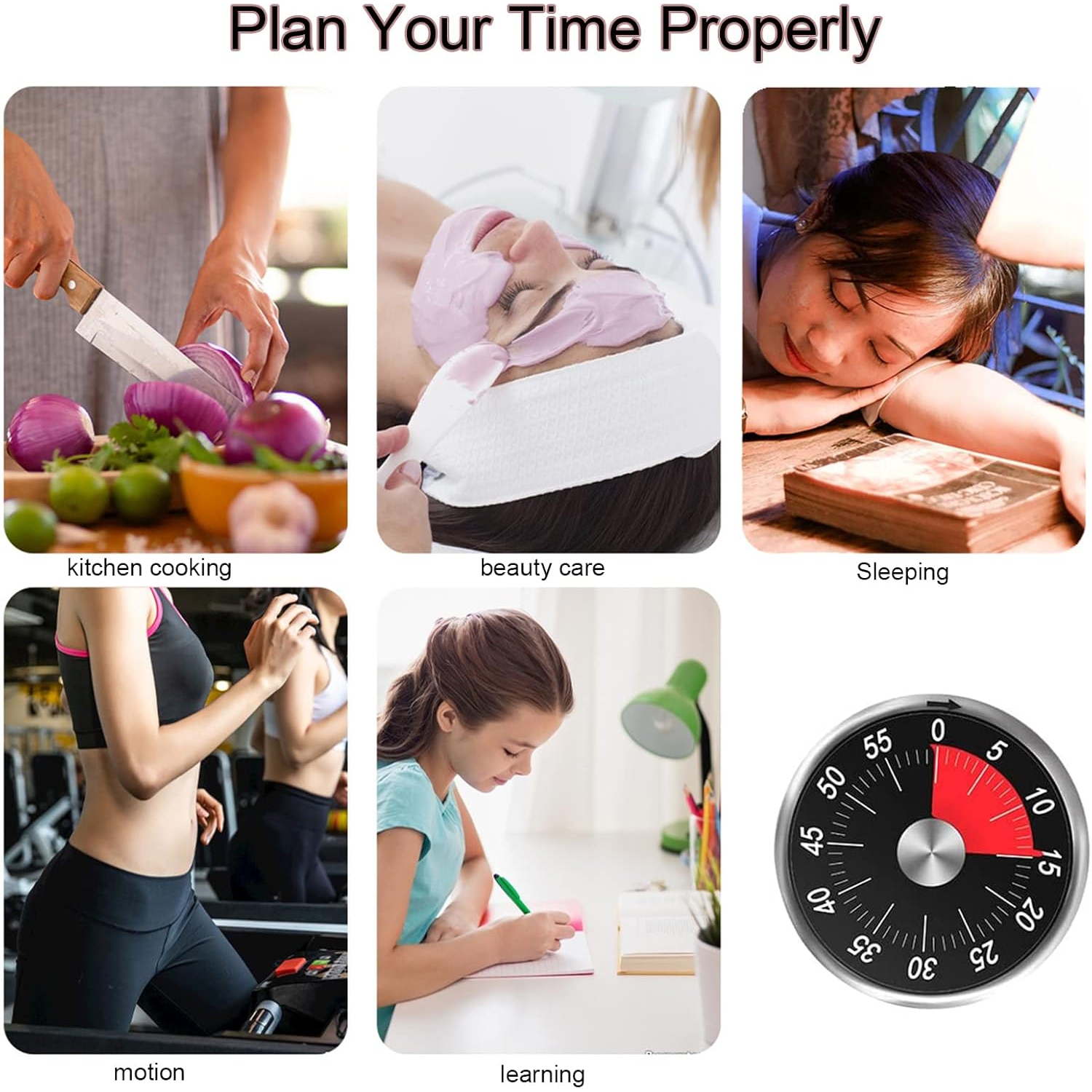 Visual timer kitchen machine timer learning children's kitchen reminder magnetic cooking stopwatch alarm clock - black
