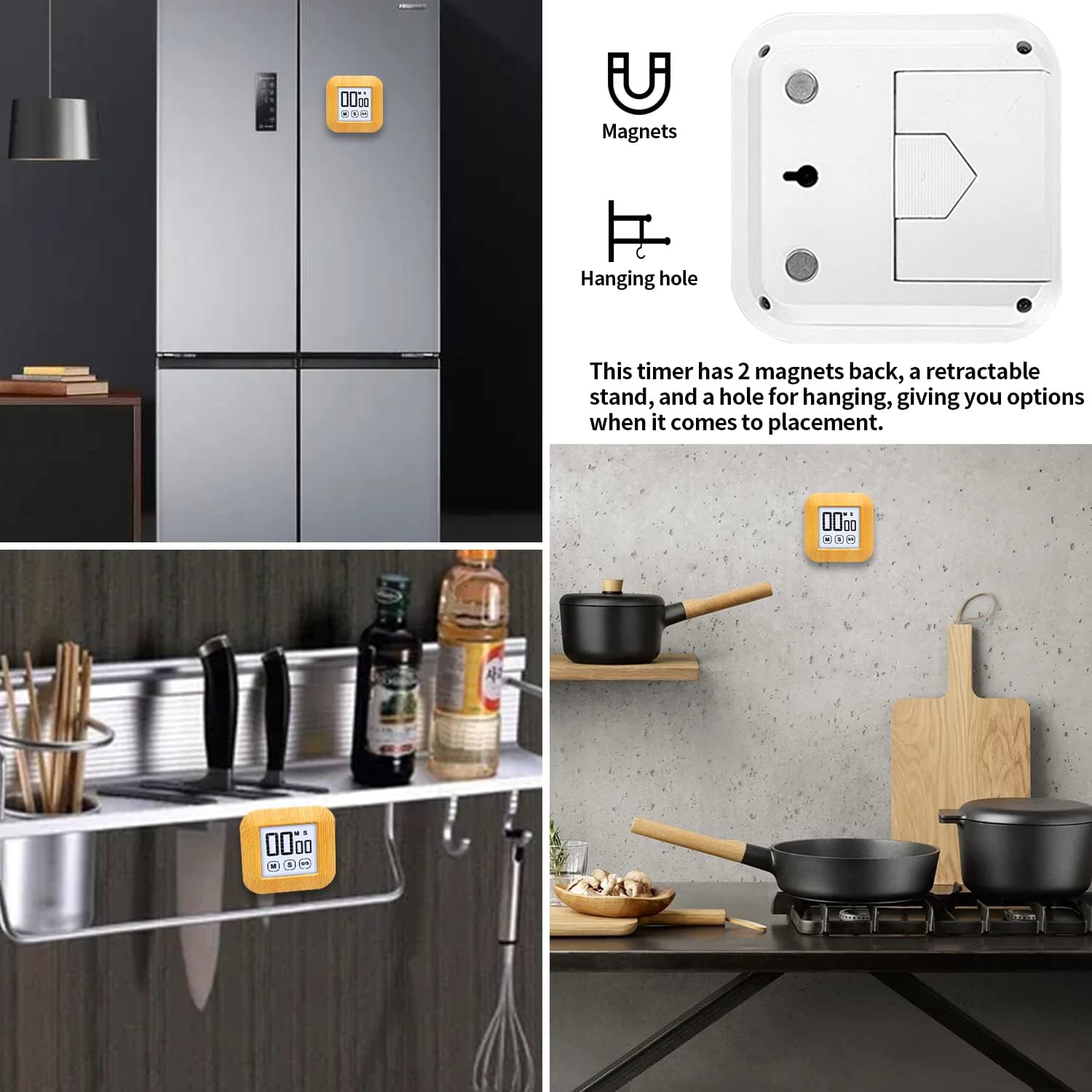 Minuterie numérique d'apprentissage à écran tactile Réveil-matin Chronomètre Outils de cuisine - Grain de bois LCD