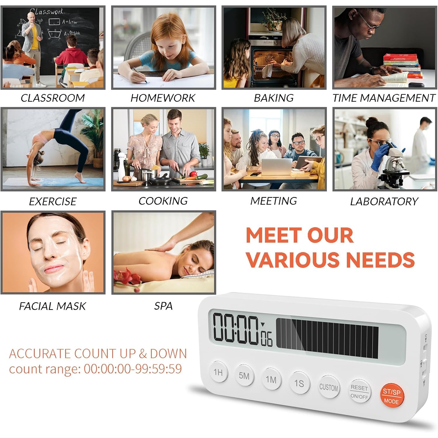 Timer baking time digital timer digital student timer with magnetic stand alarm clock student white plastic magnetic - B