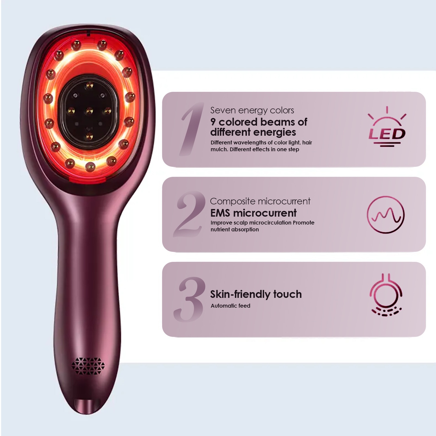 Scalp Vibration Massage Comb, Red and Blue Smooth Hair Care Comb, Portable Hair Oil Introduction Comb