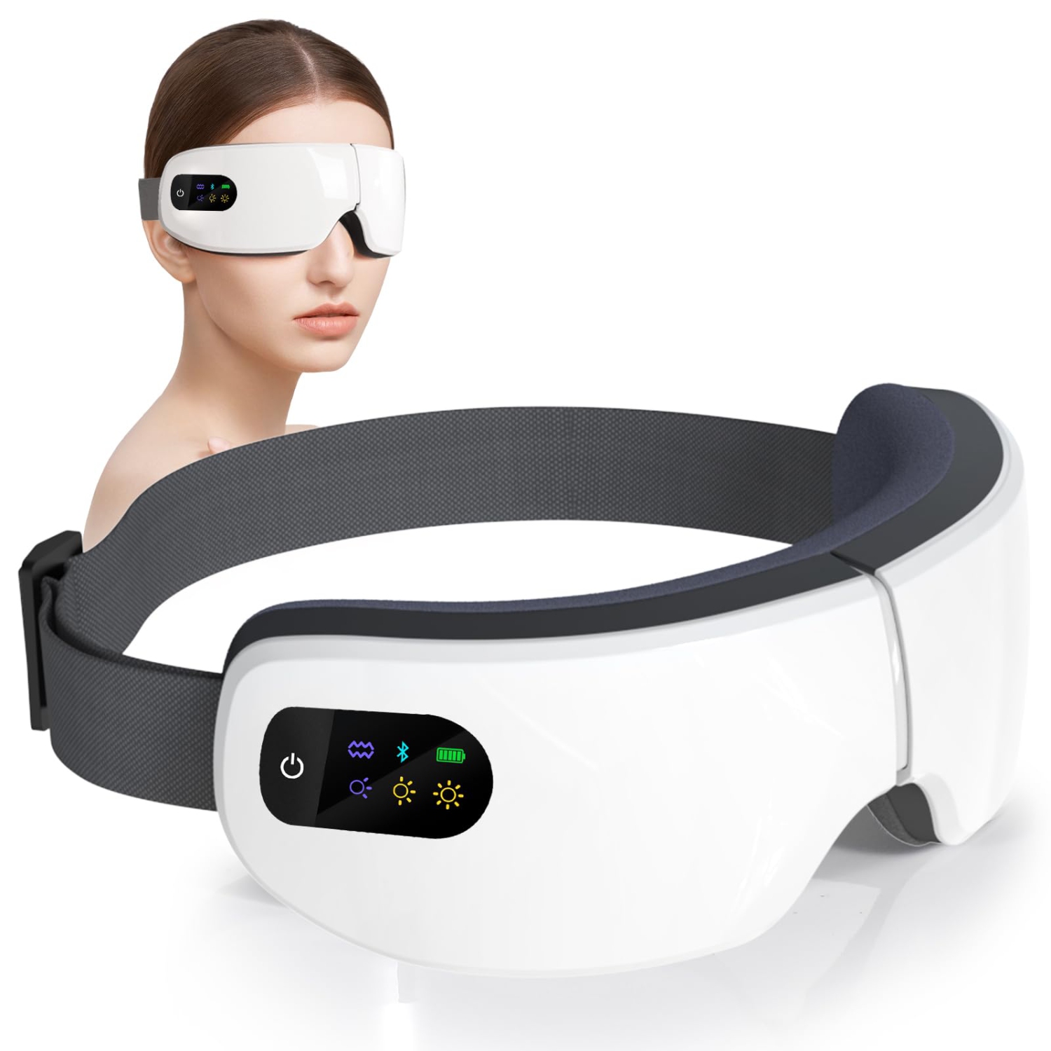 Appareil de massage pour les yeux avec fonction chauffante, masque de protection oculaire portatif avec vibrations et musique Bluetooth pour la
