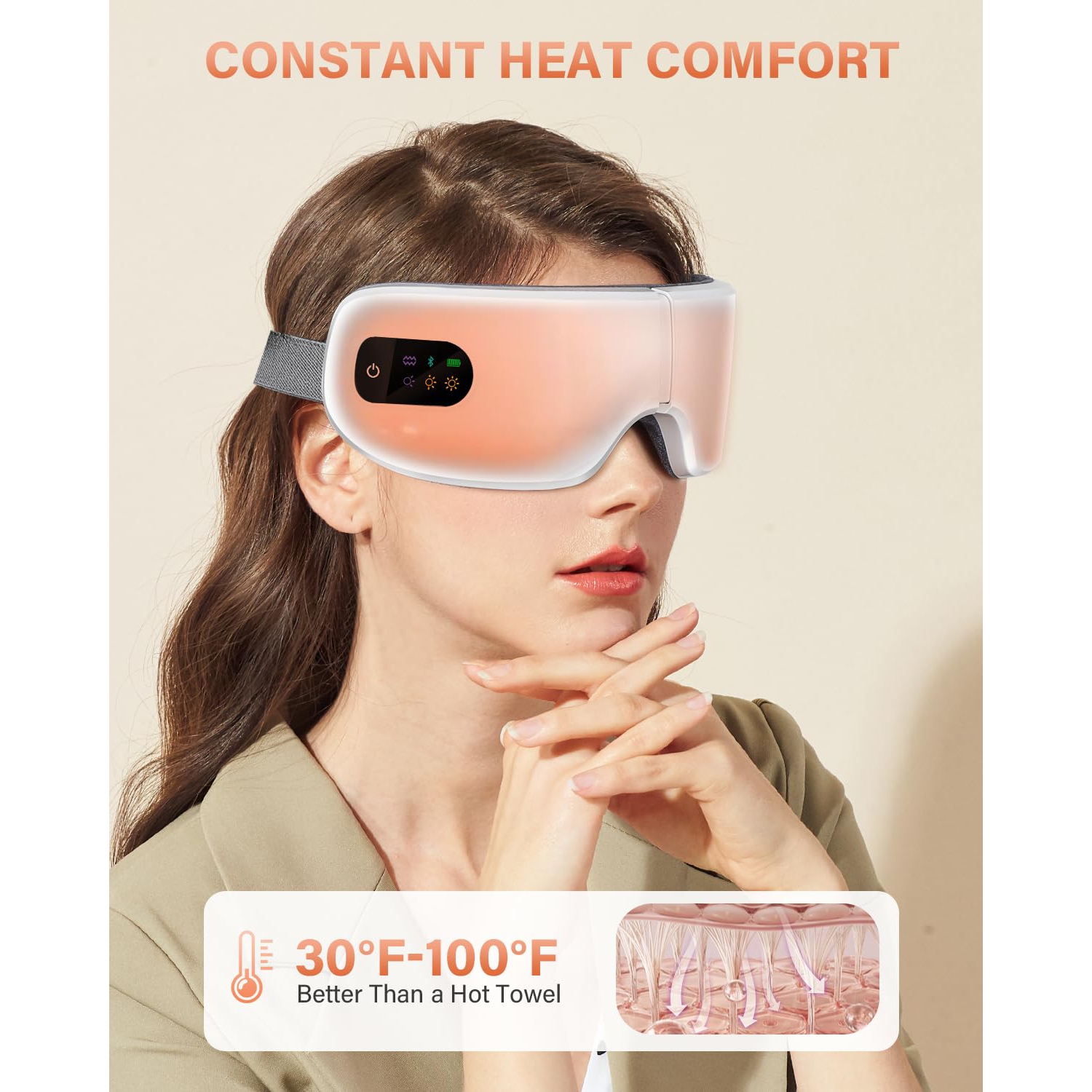 Appareil de massage pour les yeux avec fonction chauffante, masque de protection oculaire portatif avec vibrations et musique Bluetooth pour la
