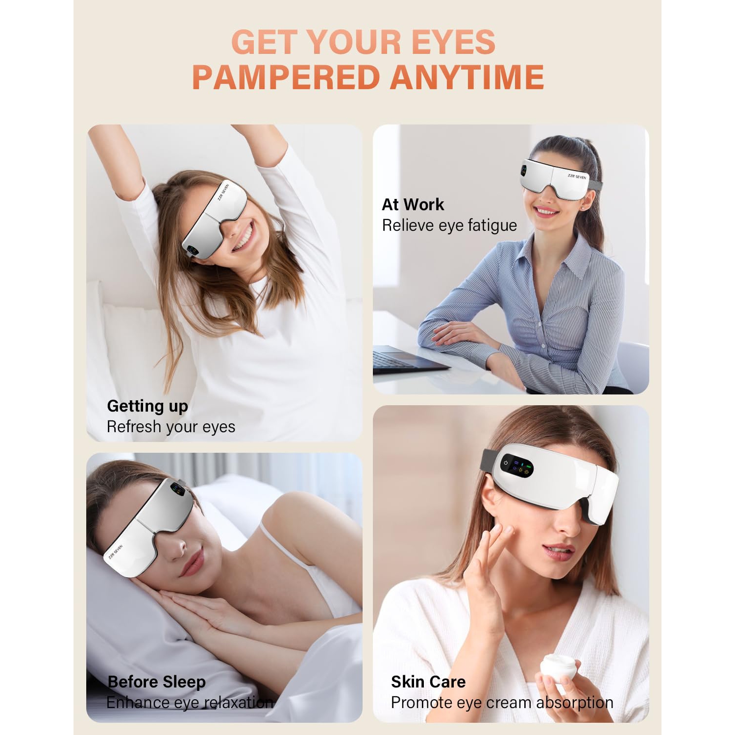 Appareil de massage pour les yeux avec fonction chauffante, masque de protection oculaire portatif avec vibrations et musique Bluetooth pour la
