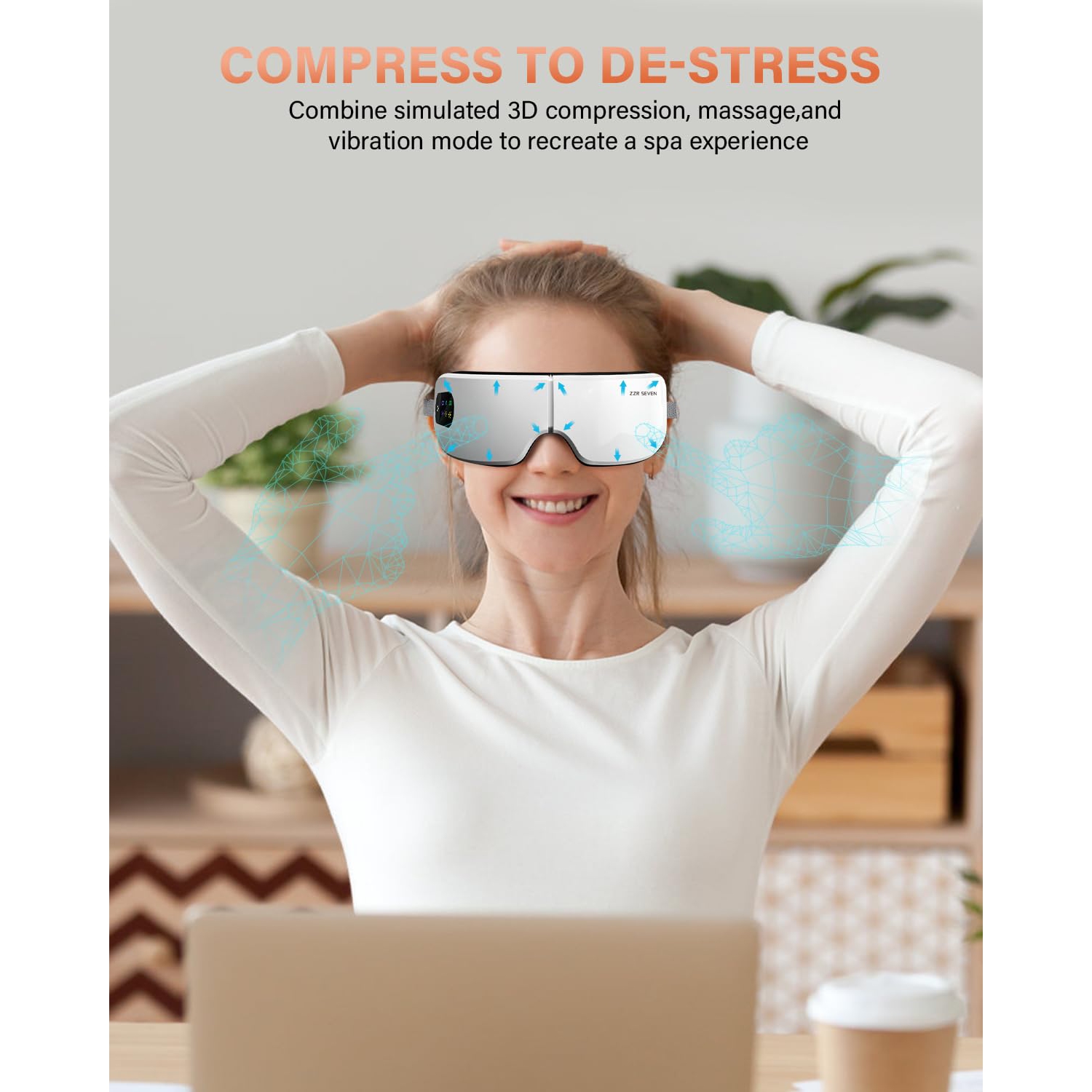 Appareil de massage pour les yeux avec fonction chauffante, masque de protection oculaire portatif avec vibrations et musique Bluetooth pour la