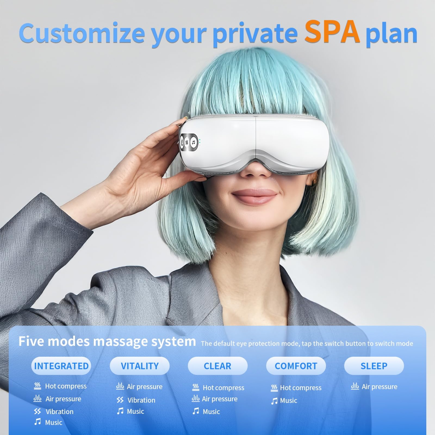 Airbag Eye Massager with Bluetooth, USB Charging Portable Eye Hot Compress Eye Mask for Relieving Eye Fatigue and Relaxing Body and Mind