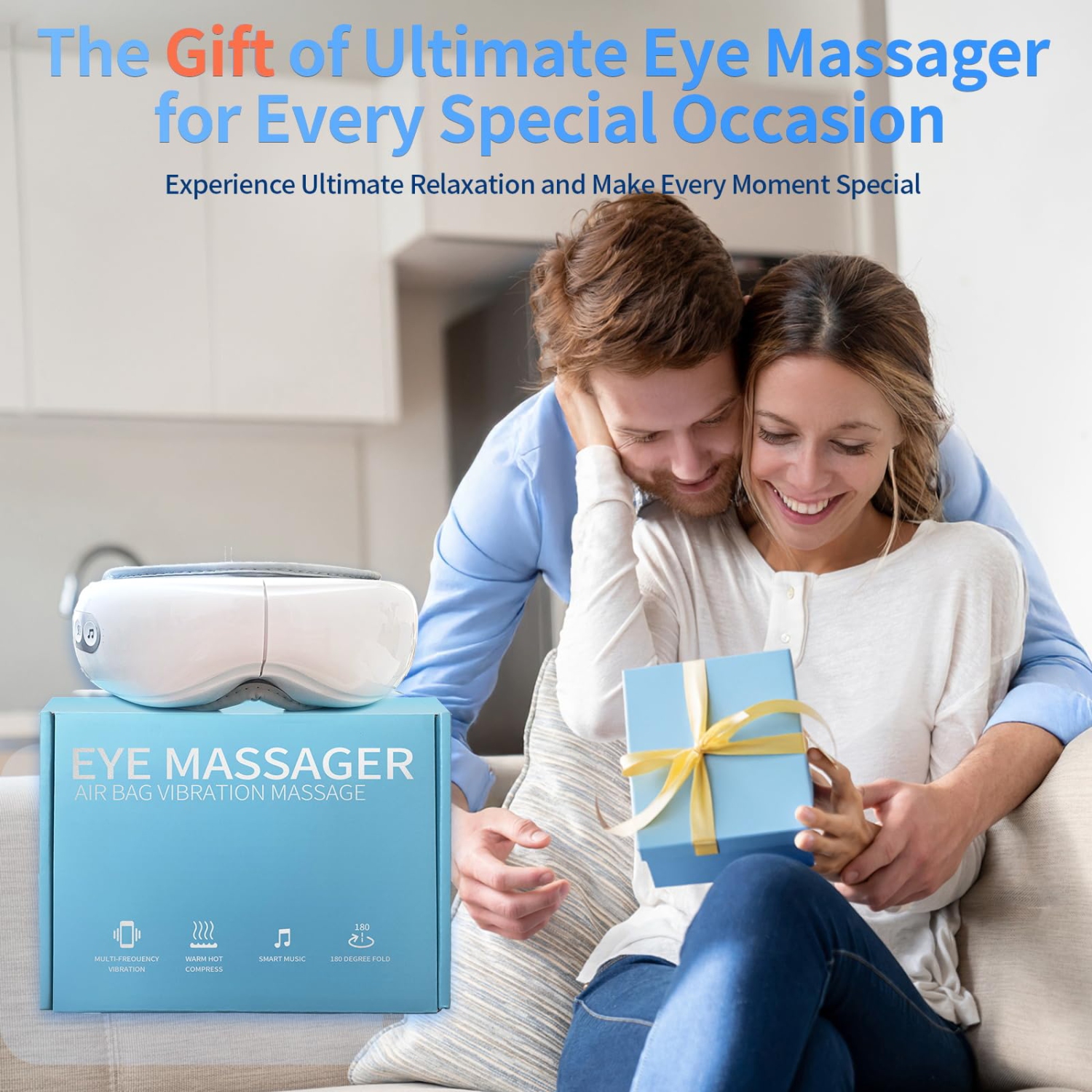 Airbag Eye Massager with Bluetooth, USB Charging Portable Eye Hot Compress Eye Mask for Relieving Eye Fatigue and Relaxing Body and Mind