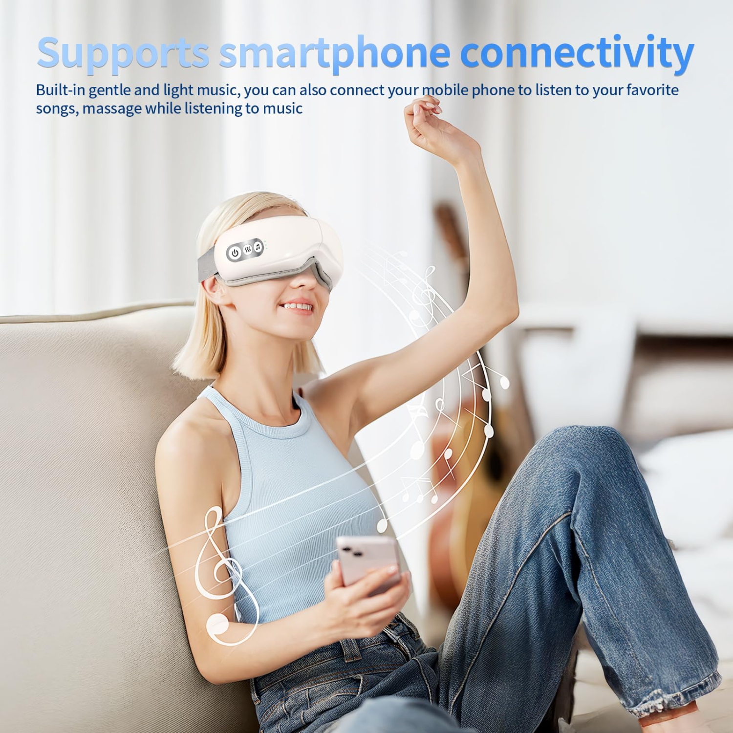 Airbag Eye Massager with Bluetooth, USB Charging Portable Eye Hot Compress Eye Mask for Relieving Eye Fatigue and Relaxing Body and Mind