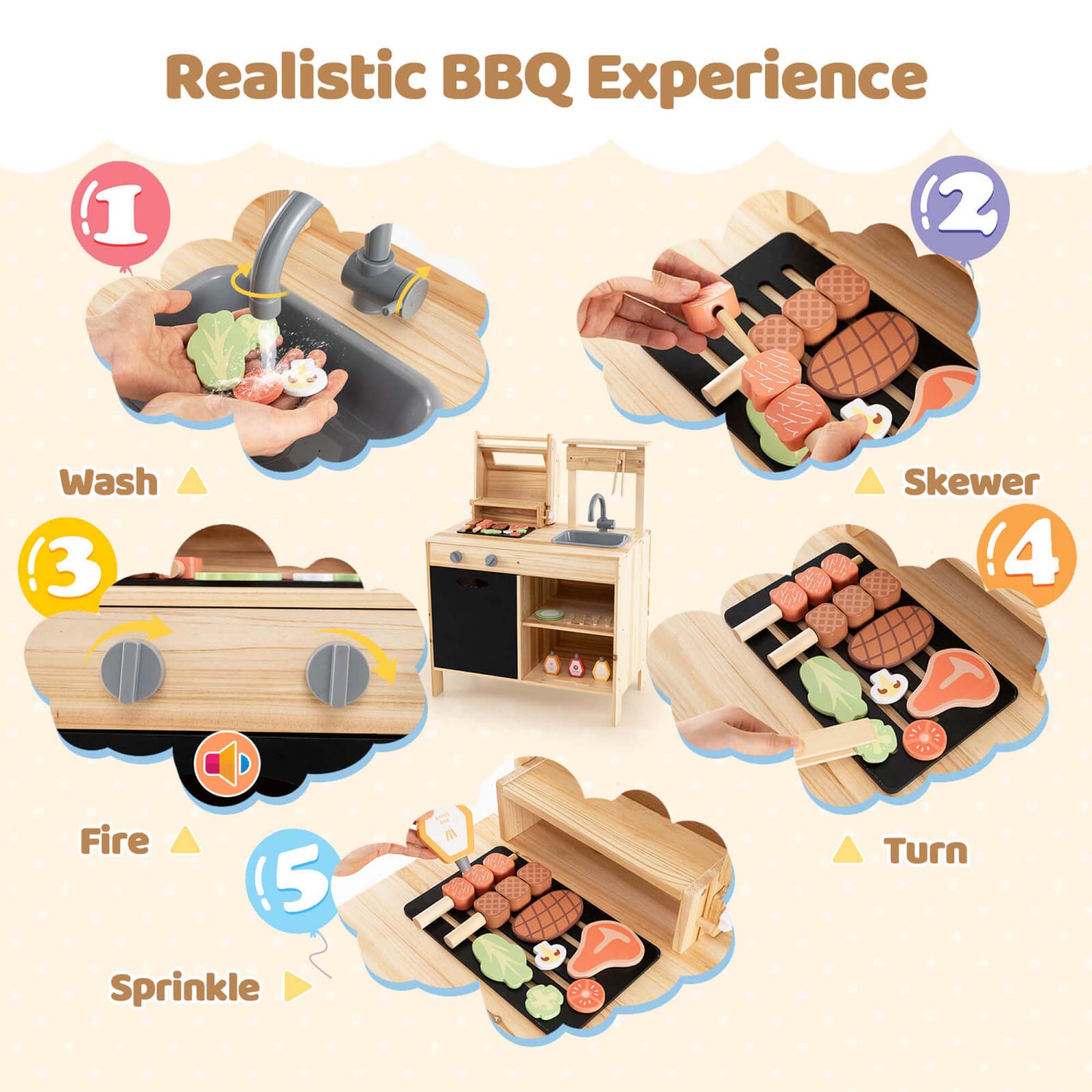 Ensemble de jeu de barbecue en bois de Costway avec accessoires et outils de barbecue